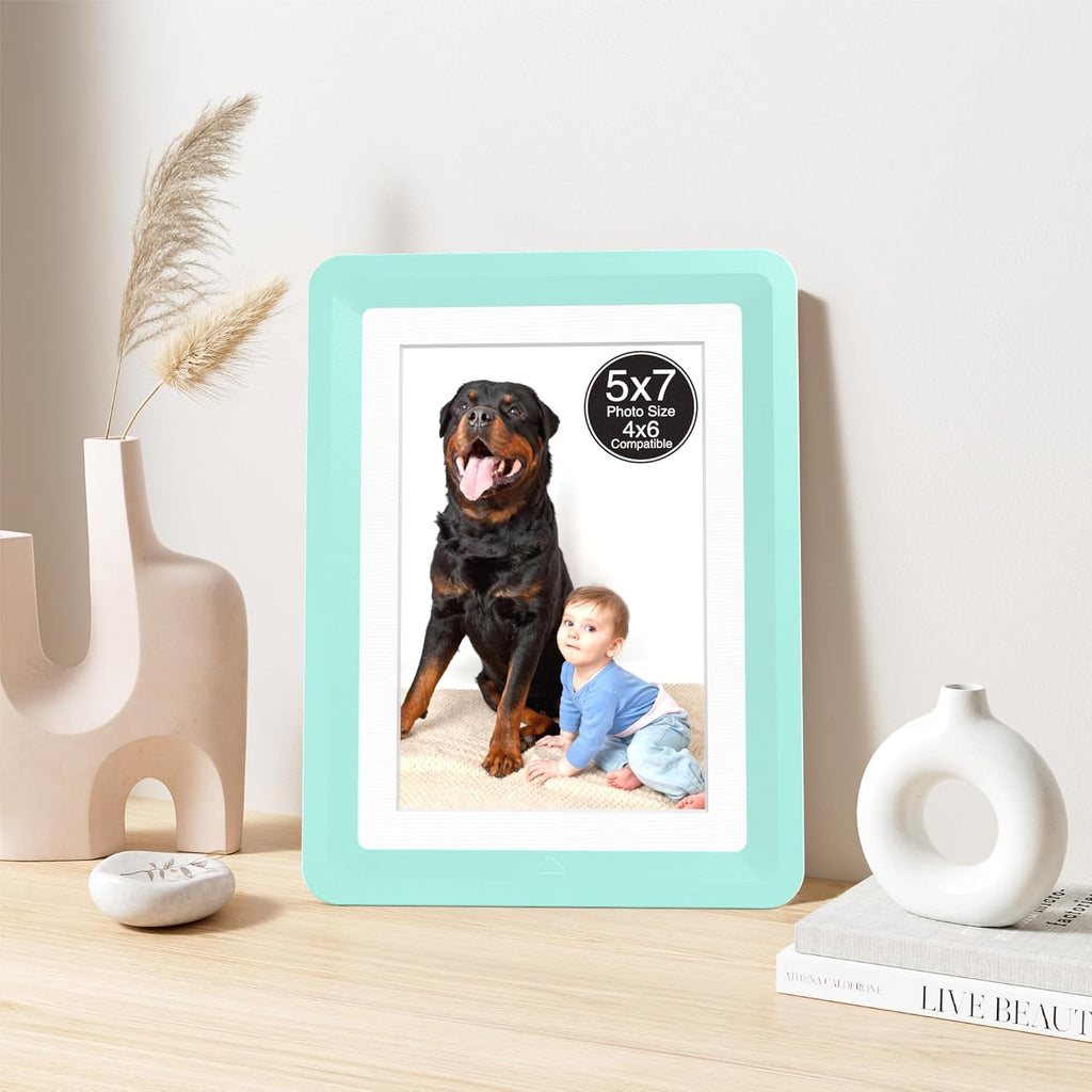 Green 5x7 Picture Frame with Acrylic Front 1 Pack, ABS Frame for 5x7 or 4x6 Photos, Shatterproof UV-Resistant Tabletop Photo Frame, Vertical/Horizontal Display for Home Décor
