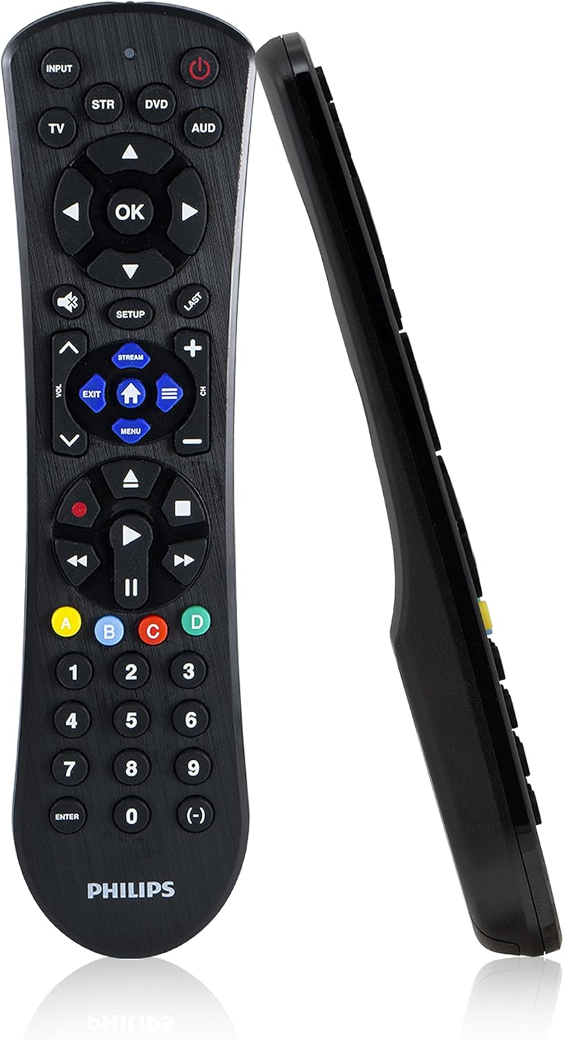 Philips Universal Remote Control for Samsung, Vizio, LG, Sony, Sharp, Roku, Apple TV, RCA, Panasonic, Smart TVs, Streaming Players, Blu-ray, DVD, Simple Setup, 4-Device, Black, SRP9243B/27