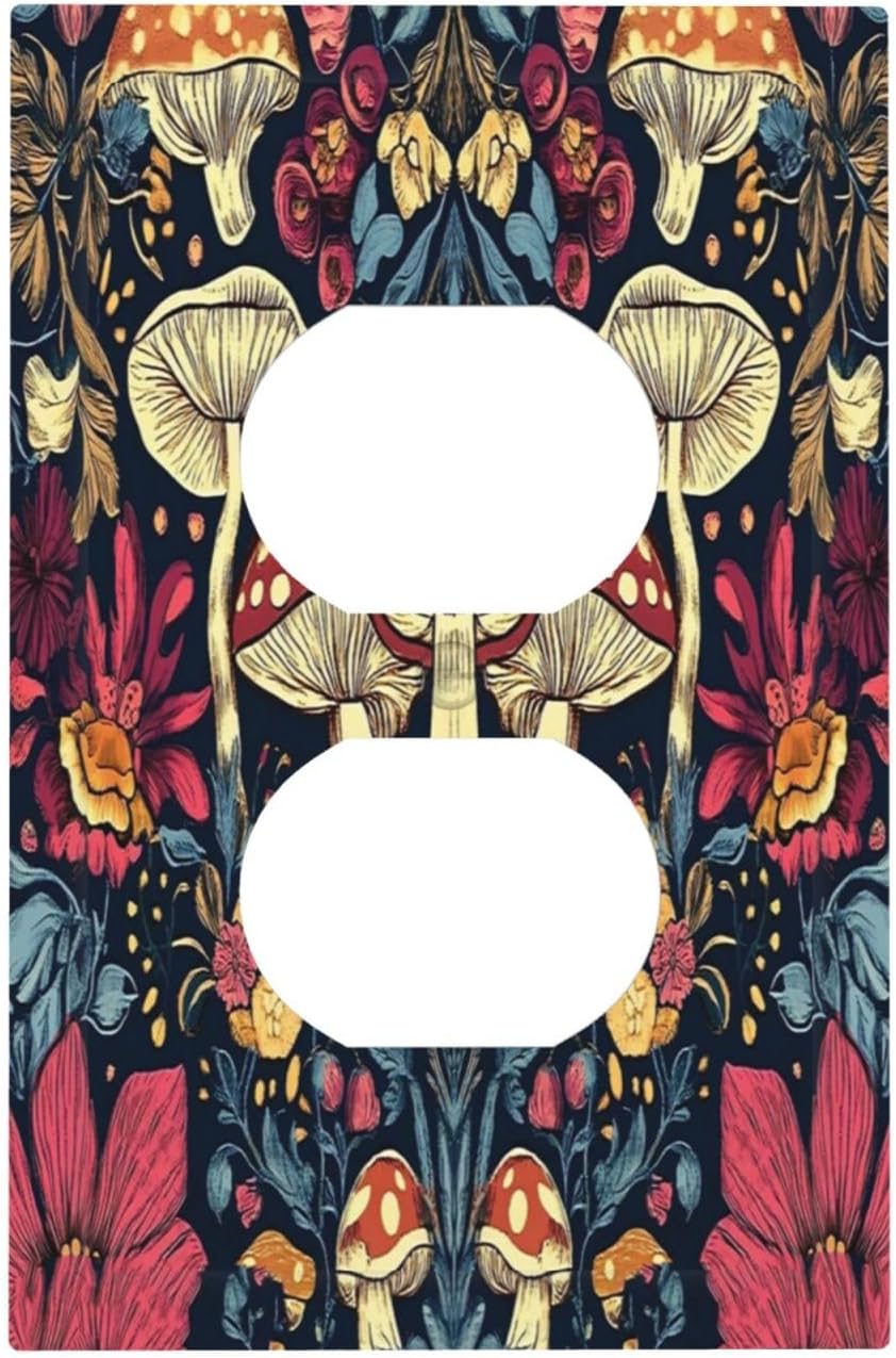 Outlet Covers Coloful Red Yellow Orange Magical Mushroom Forest 1 Gang Duplex Light Switch Cover Plate Decorative Switch Plate Covers Electrical Socket Cover for Bedroom Home Decor