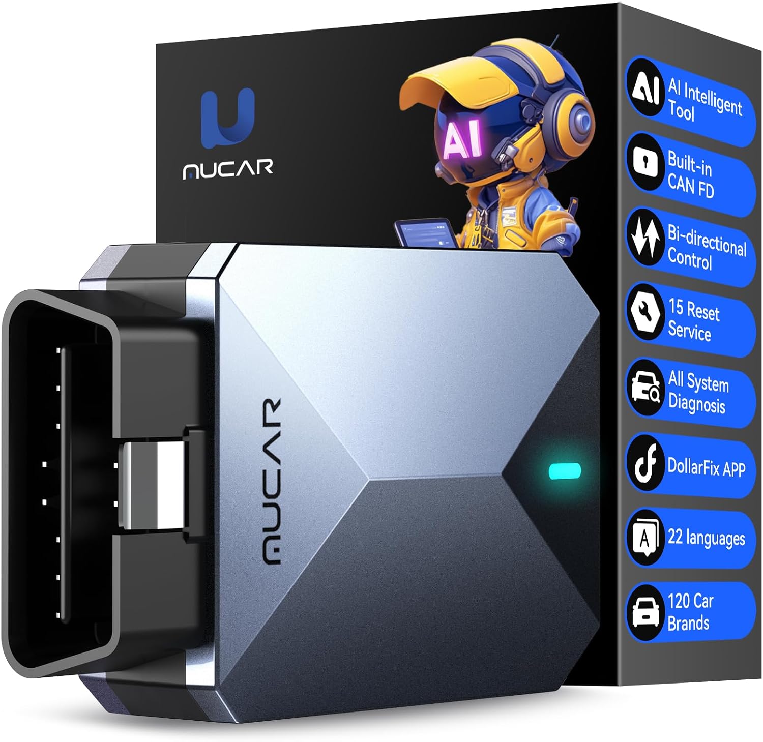 MUCAR AI-Assisted OBD2 Scanner Bluetooth Lifetime Update Sup ELM327, BT200 MAX OBD2 Diagnostic Tool All System Diagnostic Tool with 15 Resets for iOS & Android, CANFD Protocol, Autoauth for FCA SGW