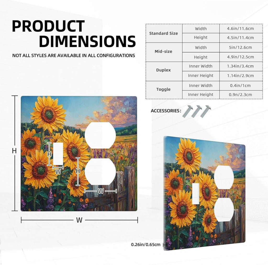 Decorative Outlet Covers Rustic Wilderness Sunflower Lavender Muzha Oil Painting 2 Gang Wall Plate Cover Single Toggle Duplex Combo Light Switch Cover Plate Faceplate