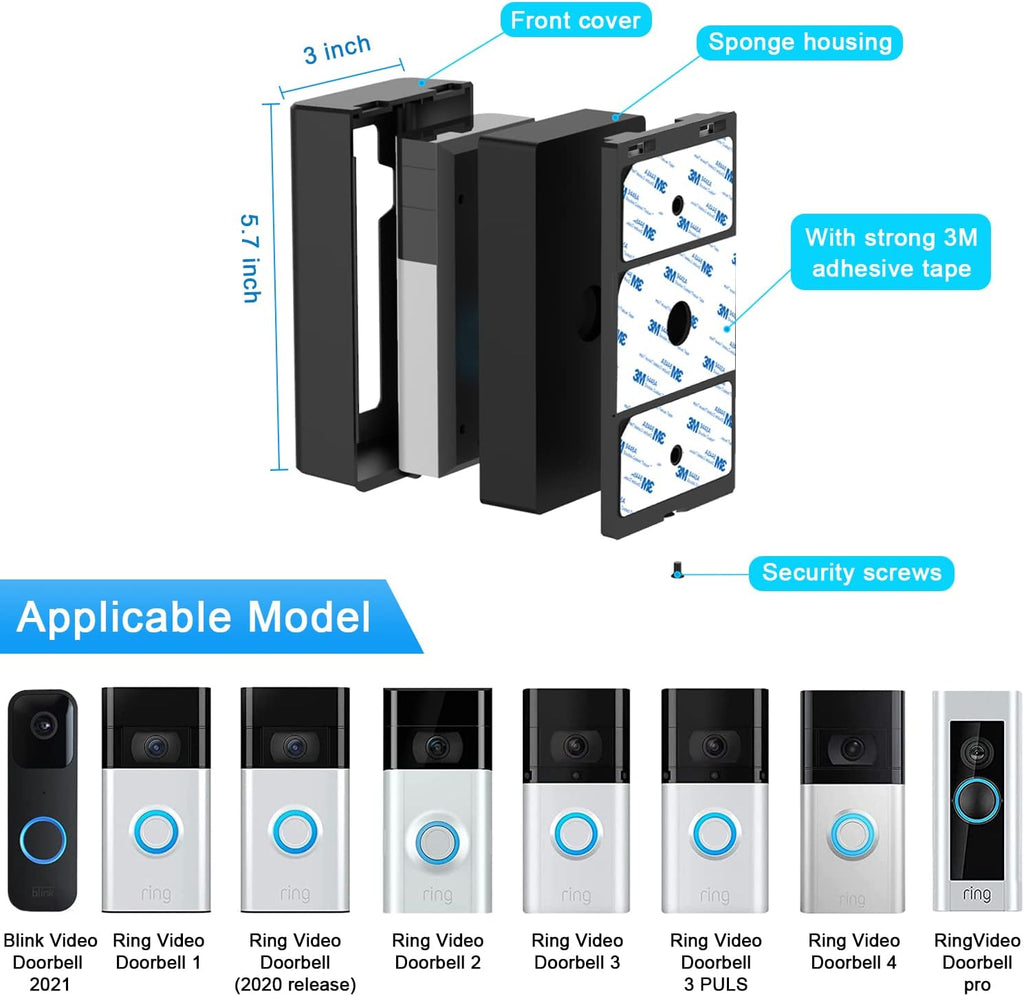 BFYTN Adhesive Mount Compatible with for Video Doorbell No-Drill Mounting Bracket Cover Holder Not Block Doorbell Sensor