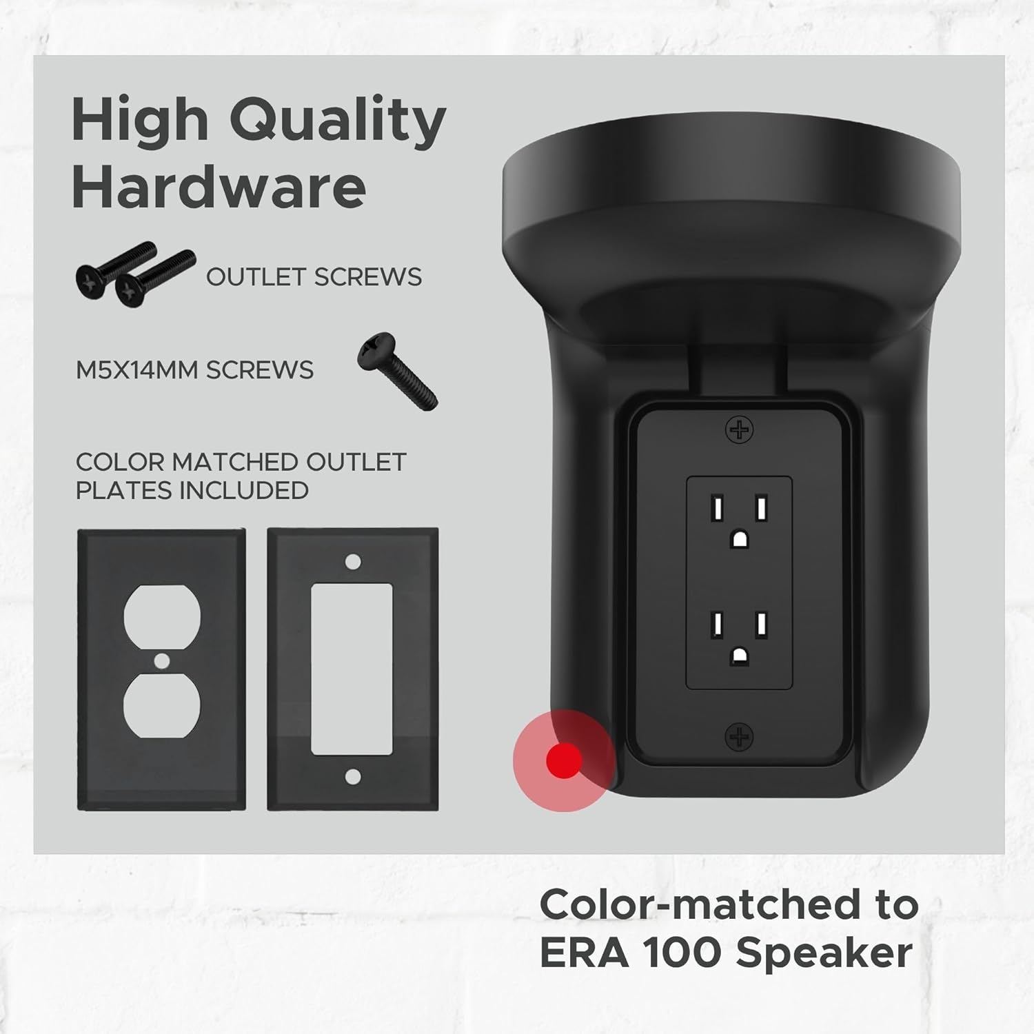 Sound Bass ERA100 Shelf Wall Outlet AC, Black, Home, Compatible with Sonos ERA 100, Plug Mount Organizer, Bathroom, Kitchen, Bedrooms, Cord Management, Easy Installation, Mounting Kit Included