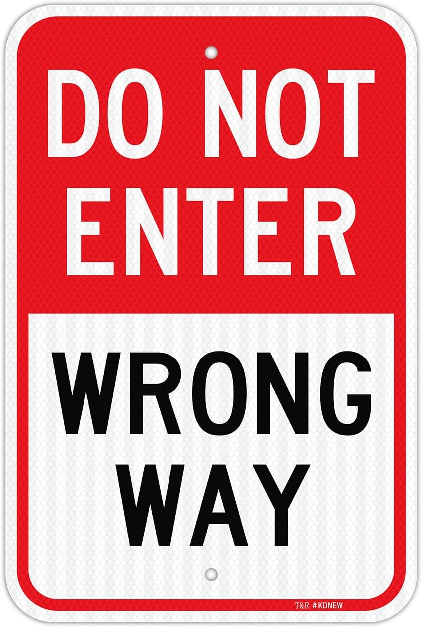 T&R Do Not Enter Wrong Way Sign, 18" x 12" Engineer Grade Reflective Sheeting, Rust Free Aluminum, Weather Resistant, Waterproof, Fade Resistant, 2 Pre-drilled Holes