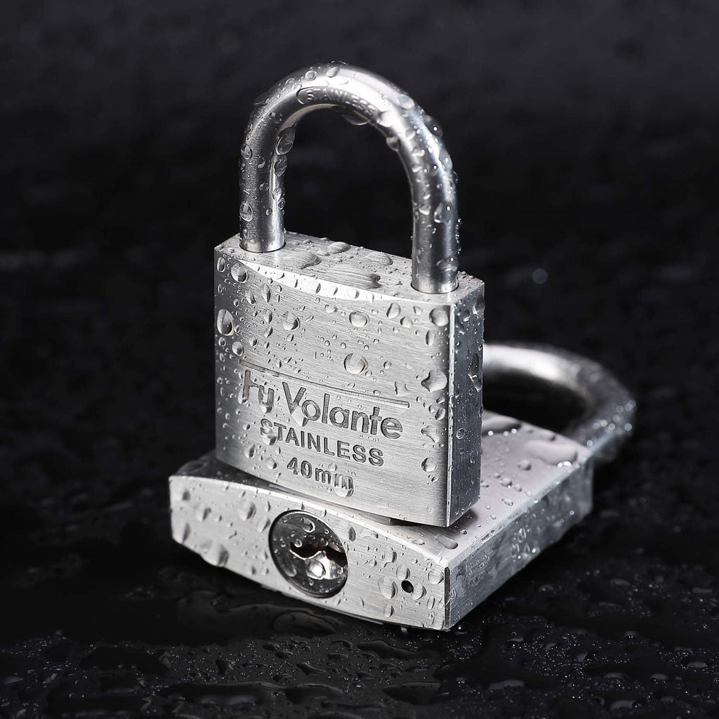 Stainless Steel Pin Tumbler Padlock, 304 Marine Series, Weatherproof Padlock for Outdoor use, 1-1/2 inch Wide Body, Keyed Alike Locks- Stainless Steel Body & Shackle-2 Pack