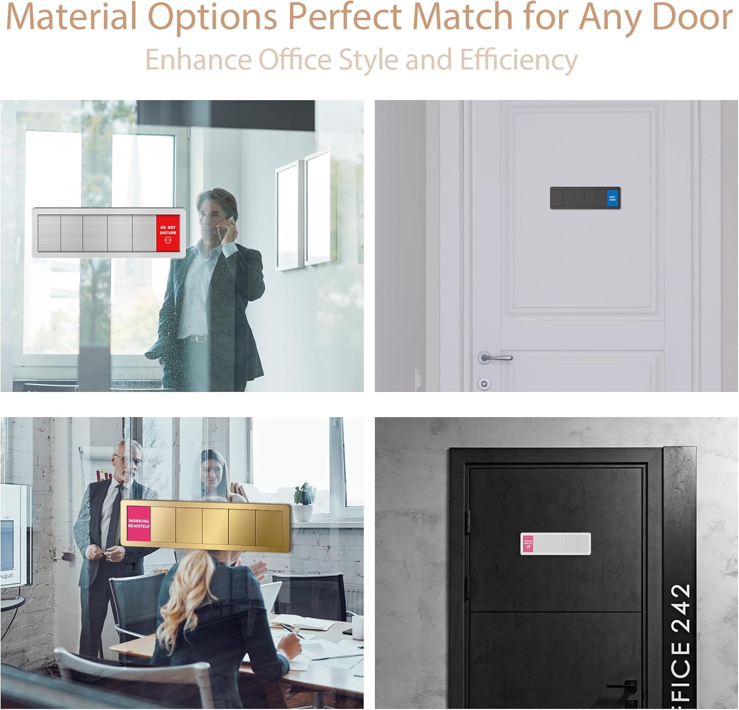 Office Door Signs -6 Options Do Not Disturb, In A Meeting, Out Of Office, Working Remotely, Back Soon Please Knock,Privacy Door Slider Sign for Meeting & Conference Room Brushed Gold