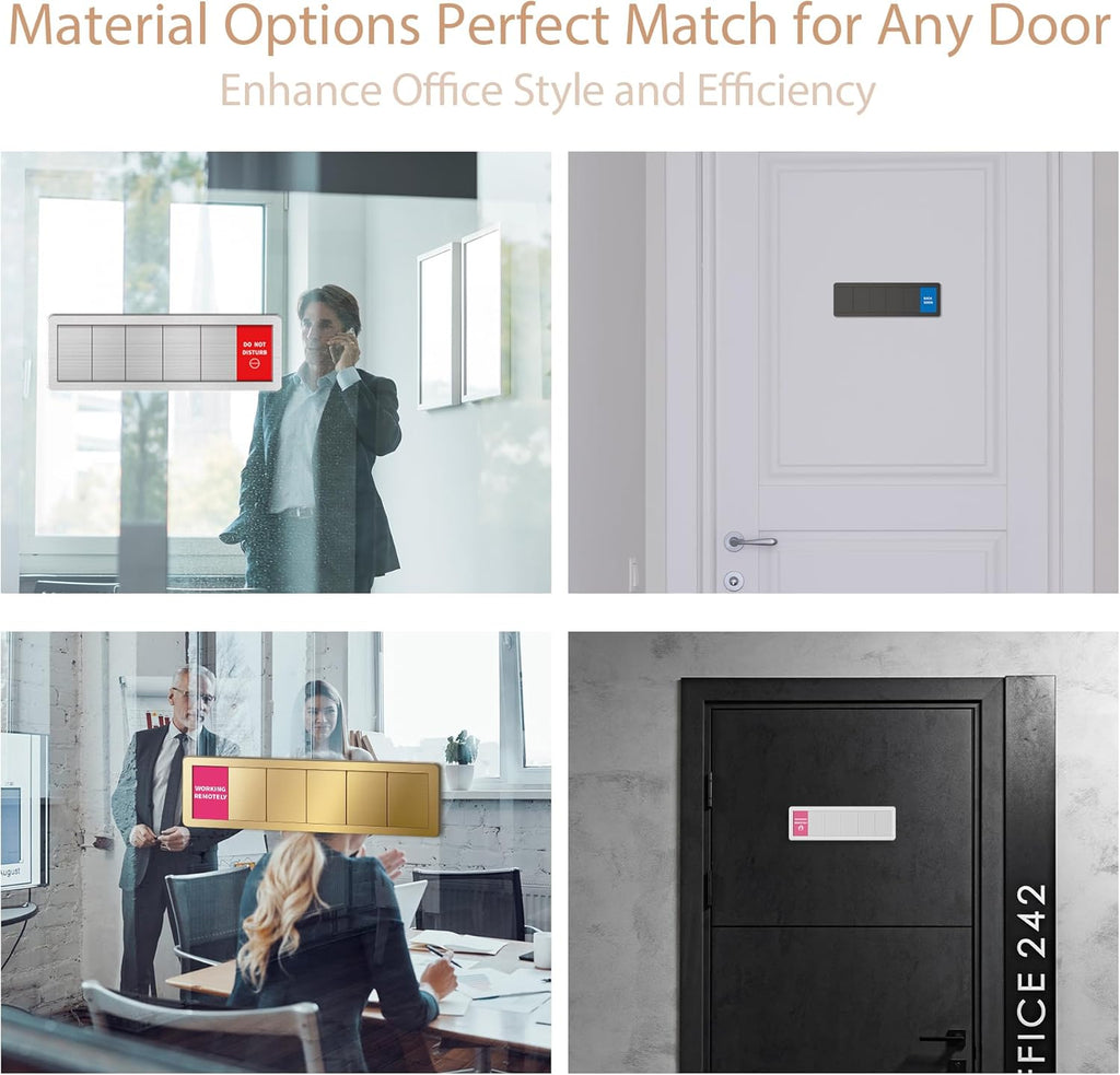 Office Door Signs -6 Options Do Not Disturb, In A Meeting, Out Of Office, Come In, Back Soon, Please Knock,Privacy Door Slider Sign for Meeting & Conference Room Brushed Gold