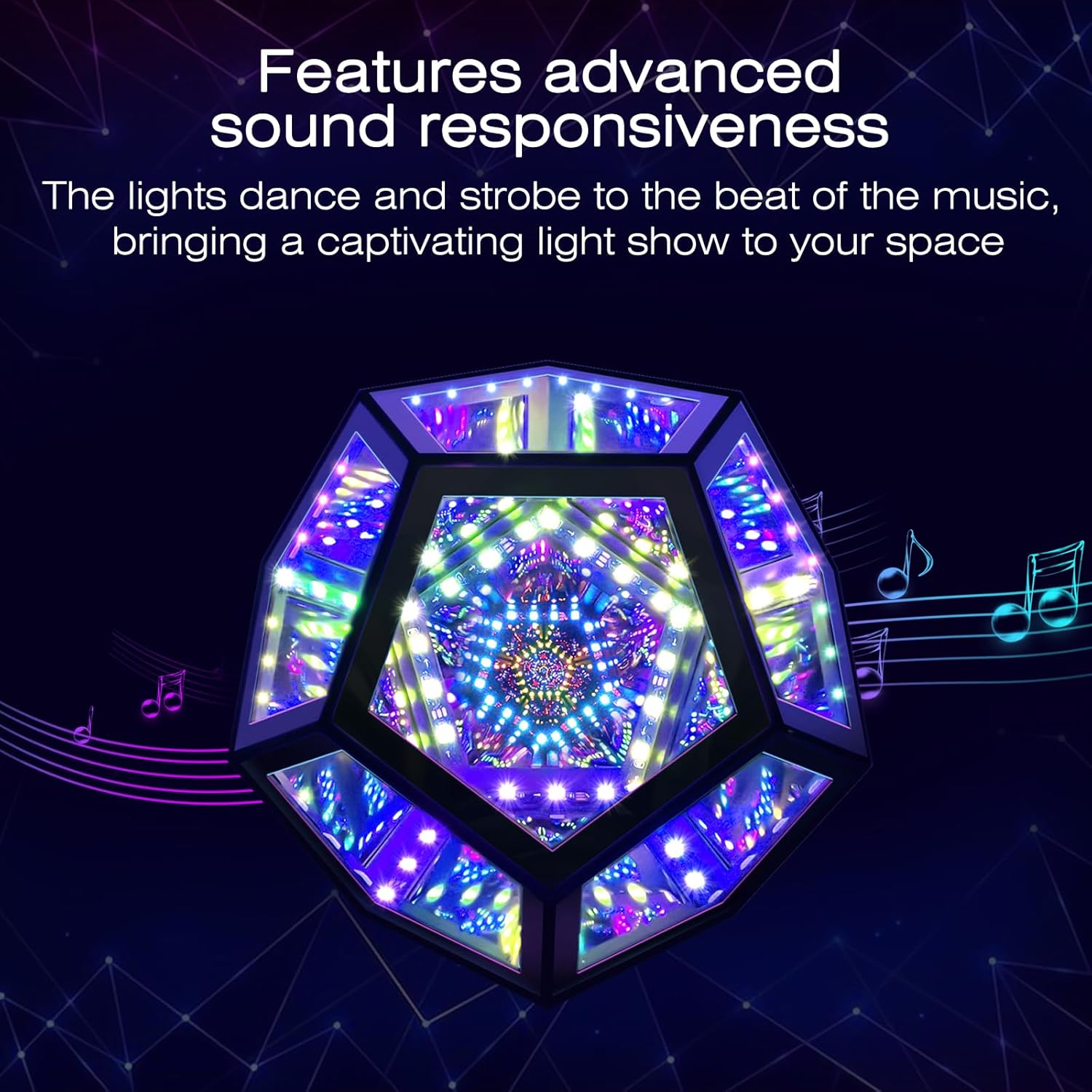 Infinity Mirror Light Infinite Dodecahedron Color Art Light for Gaming Room Decor 3D Hyper Cube RGBW Color Changing Night Lighting for Computer Gaming Desk Birthday Christmas Gift