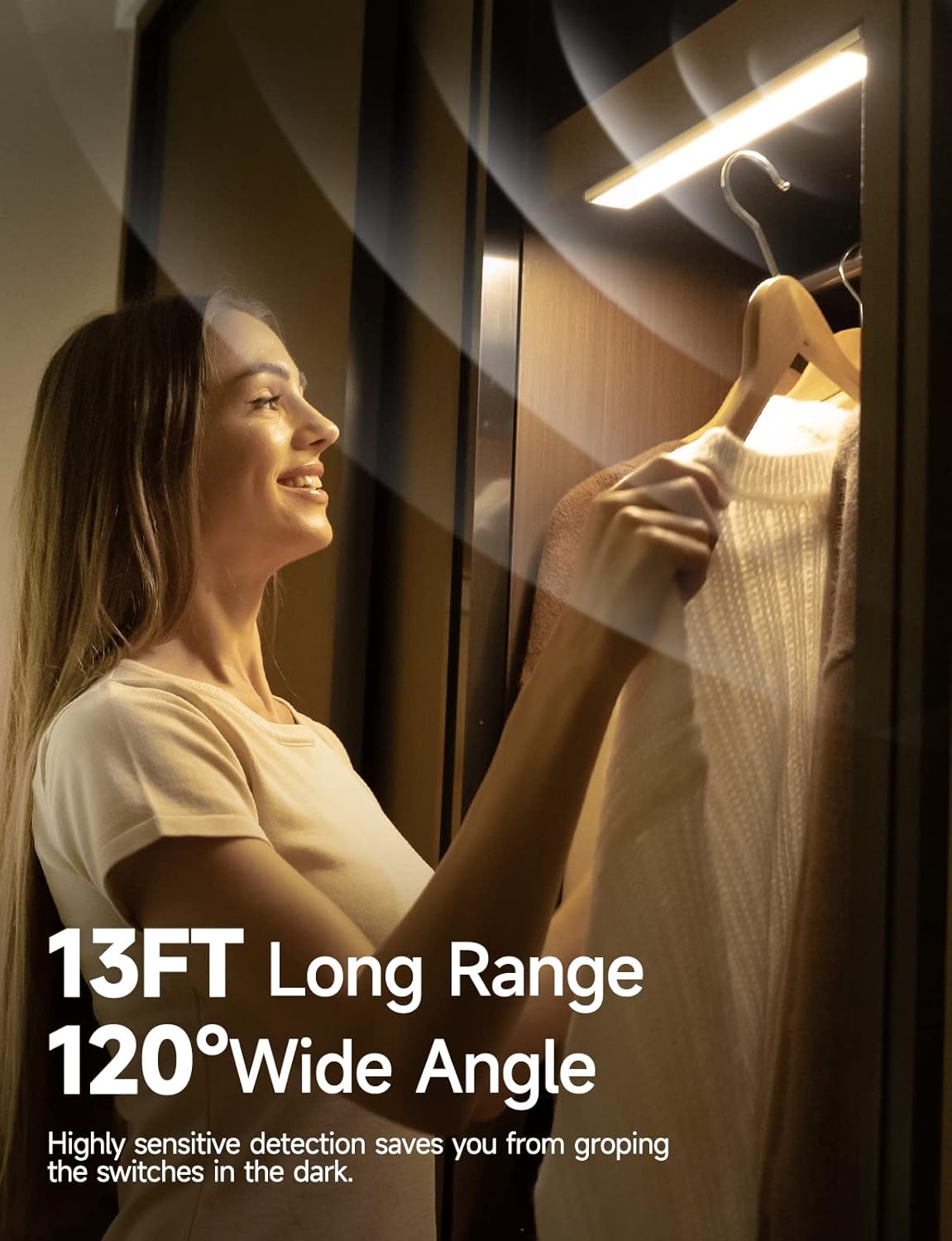 Under Cabinet Lights, Rechargeable Battery Operated Lighting, Wireless Motion Sensor Light Indoor,4 Modes Night Light, Stick-On Magnetic Closet Lights for Kitchen, Hallway(2 Pack 62LED Warm Light)