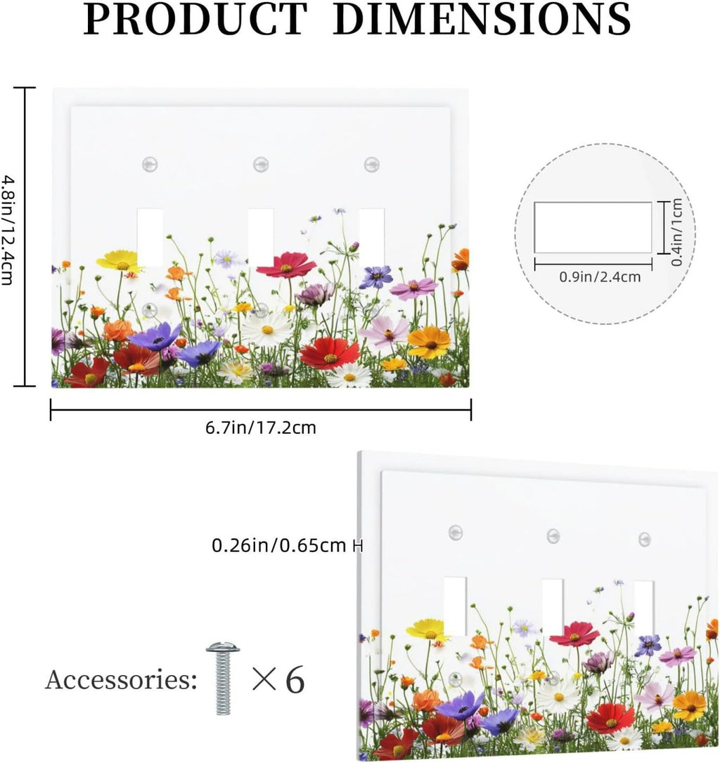 Decorative Switch Plates Colorful Wildflowers Plant Floral Daisy 3 Gang Wall Plate Triple Toggle Light Switch Cover Faceplate Electrical Wall Panels For Bed Room Living Room Decor