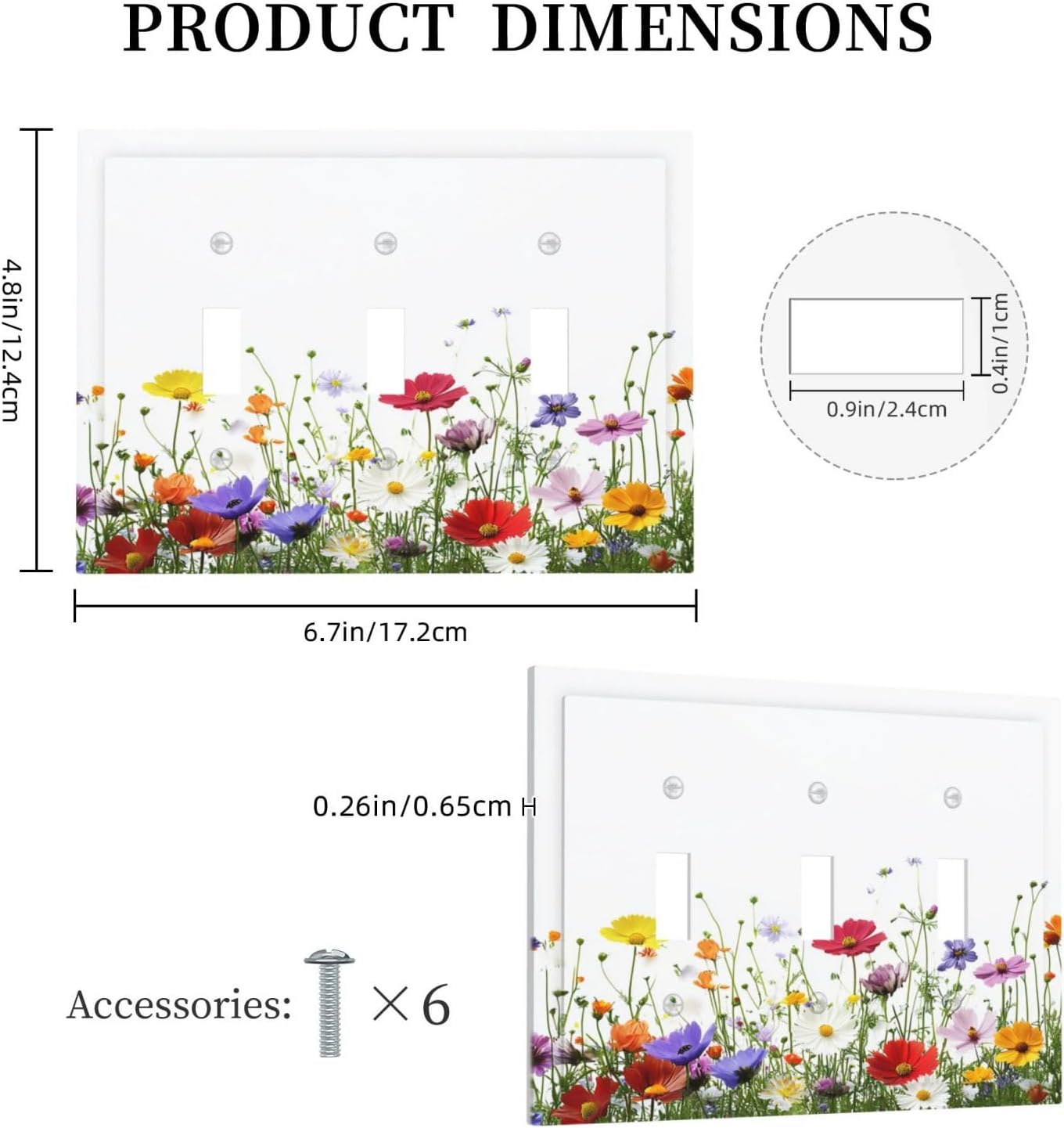 Decorative Switch Plates Colorful Wildflowers Plant Floral Daisy 3 Gang Wall Plate Triple Toggle Light Switch Cover Faceplate Electrical Wall Panels For Bed Room Living Room Decor
