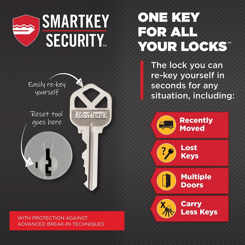 Kwikset Pismo Entry Door Knob with Lock and Key, Secure Keyed Handle Exterior, Front Entrance and Bedroom, Matte Black, 10 Pack, Pick Resistant SmartKey Rekey Security and Microban