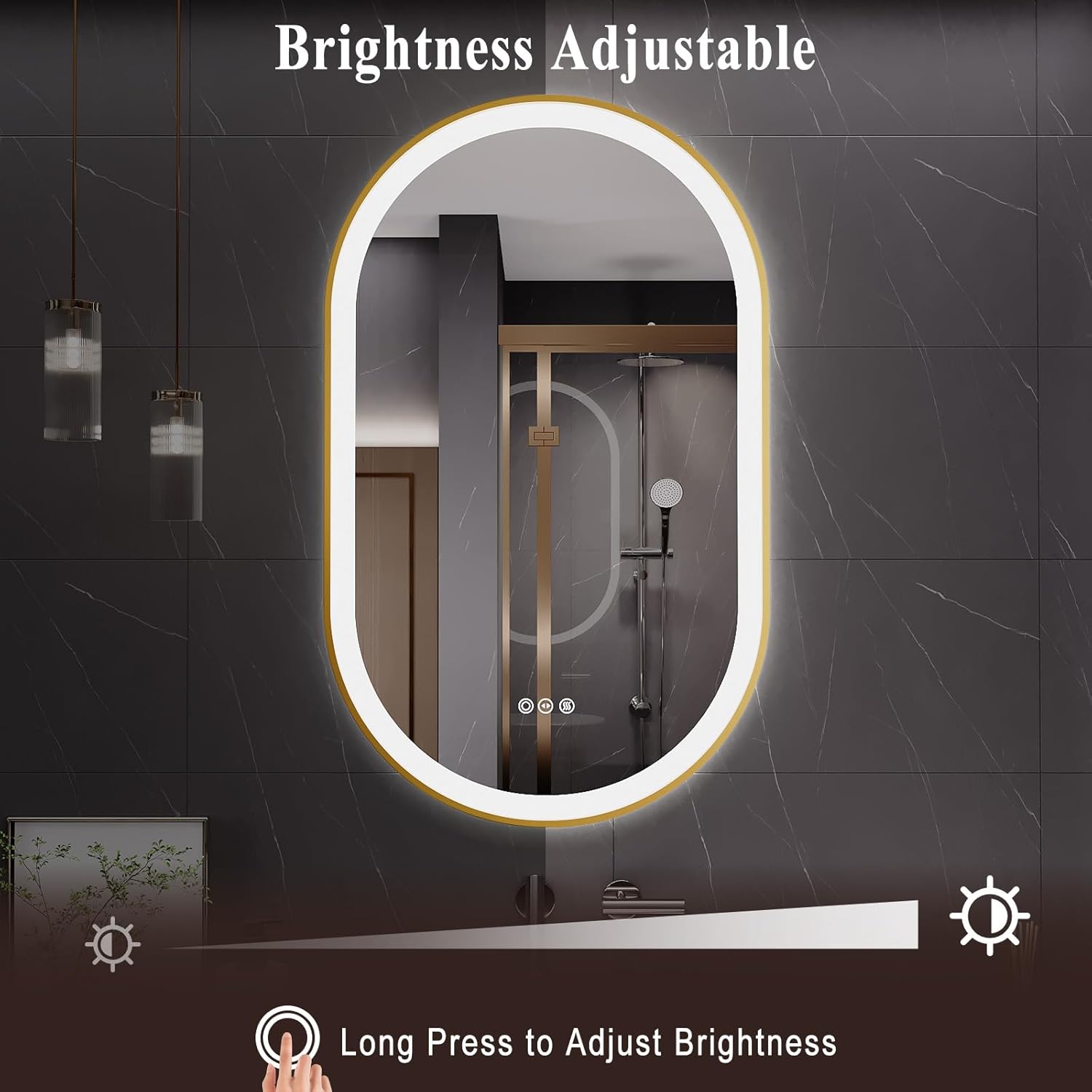 LED Mirror for Bathroom, 24x40 Inch Vanity Mirror with Lights，Anti-Fog Oval Bathroom Mirror, 3 Colors and Stepless Dimmable Wall Mounted Makeup Mirror with Metal Frame