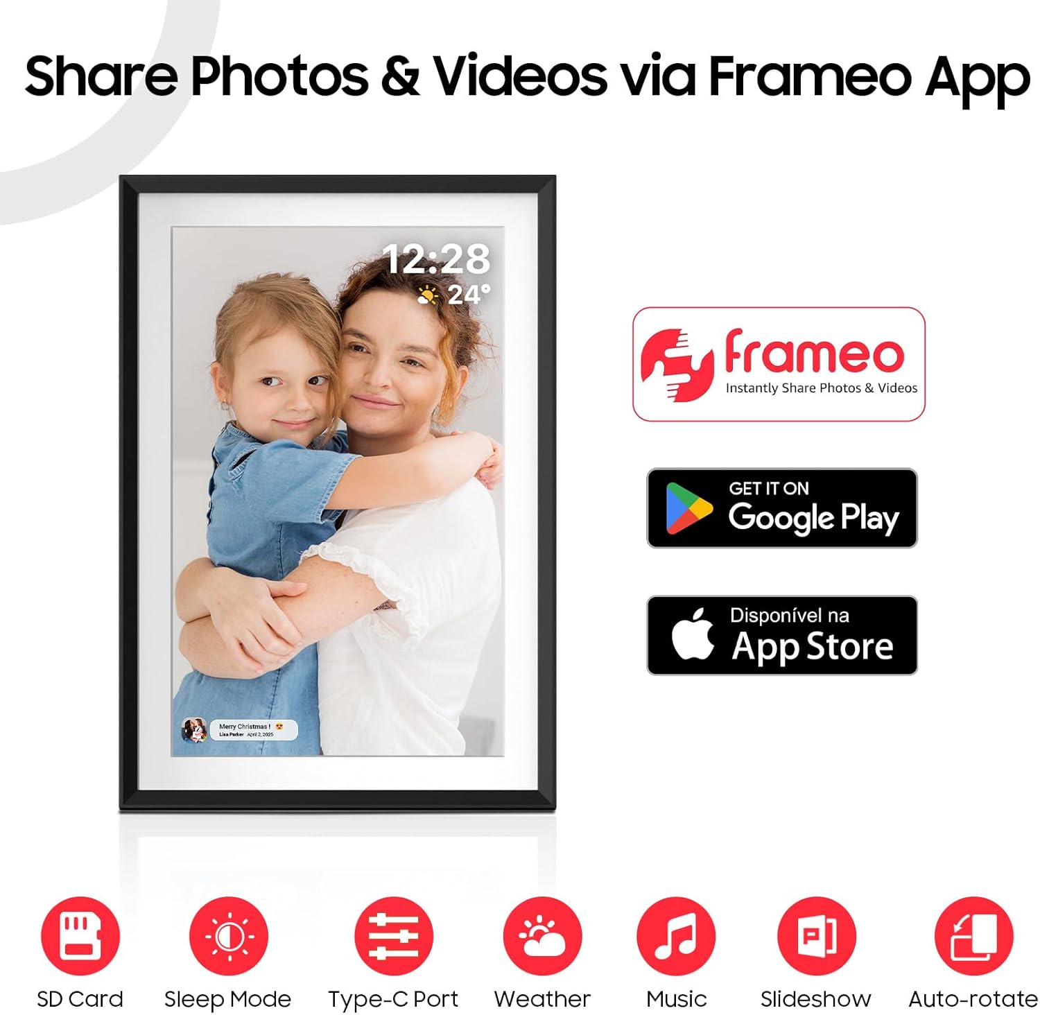 ApoloSign Digital Picture Frame 10.1 inch, Frameo Digital Photo Frame, WiFi Electronic Frame with 32GB Storage, 1280x800 HD IPS Touch Screen, Auto-Rotate, Slideshow, Share Photos/Videos Instantly