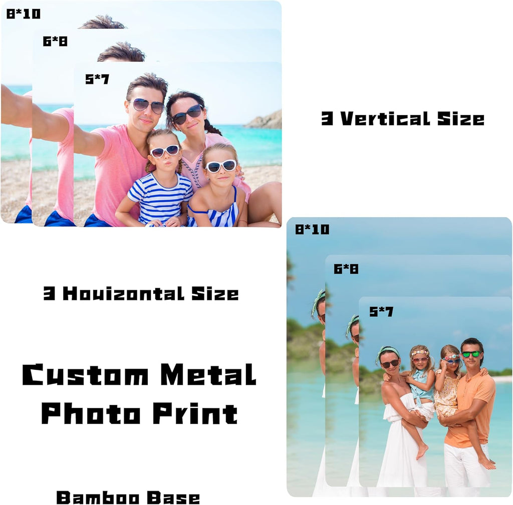 Custom Metal Photo Prints Personalized Picture Gifts with Natural Bamboo Base for Family, Friends and Lovers (Horizontal)