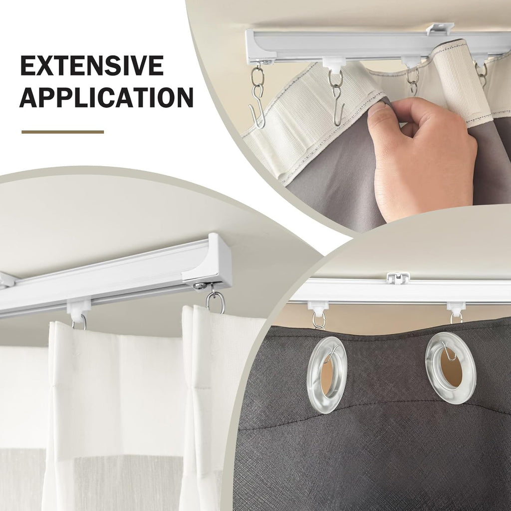 Ceiling Curtain Tracks,Curtain Track Wall Mount,Track Curtains Rod Ceilings Mount Heavy Duty Ceiling Tracks for Curtains Room Divider Rod with Hooks,White 3-6ft
