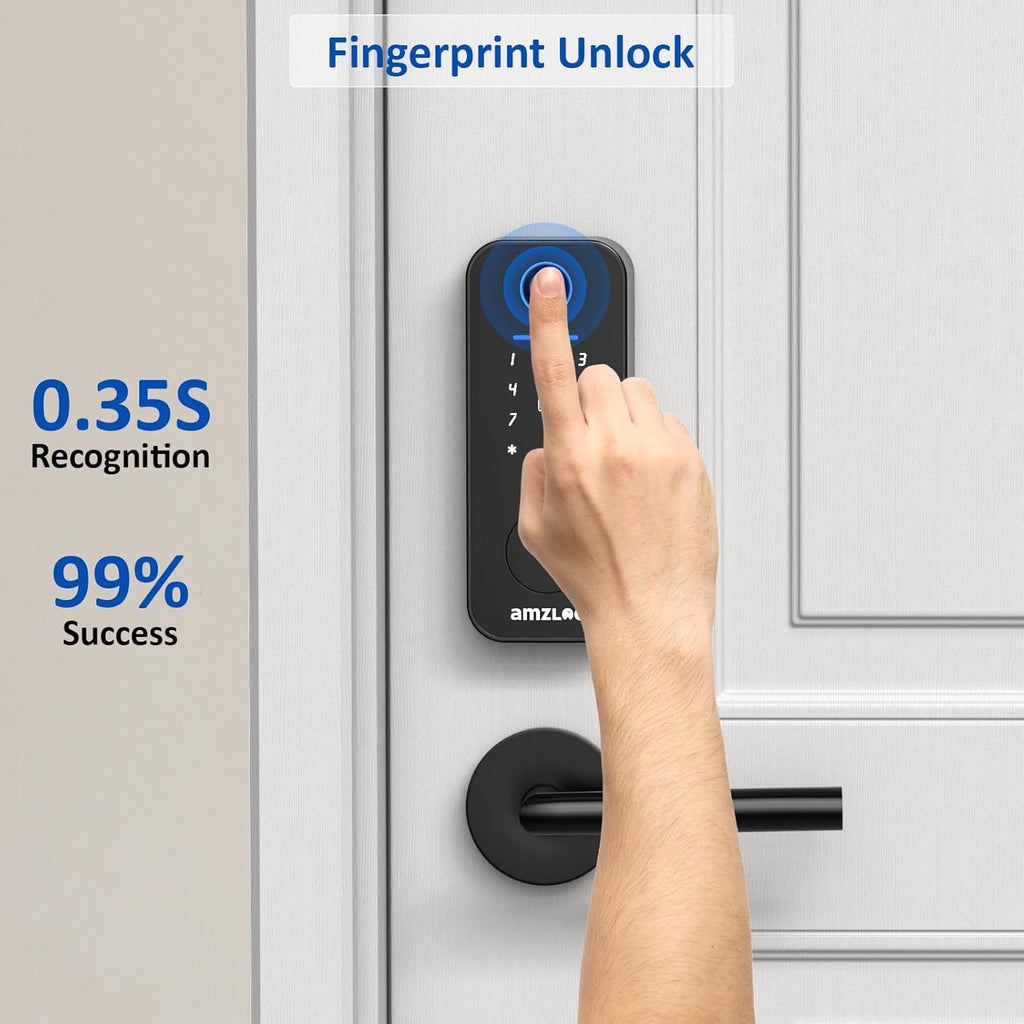 Smart Deadbolt Door Lock with Keypad:Amzloc Fingerprint Keyless Entry Door Lock, Smart Lock for Front Door,Bluetooth APP Control,Auto Lock,Easy Install,IP65 Waterproof