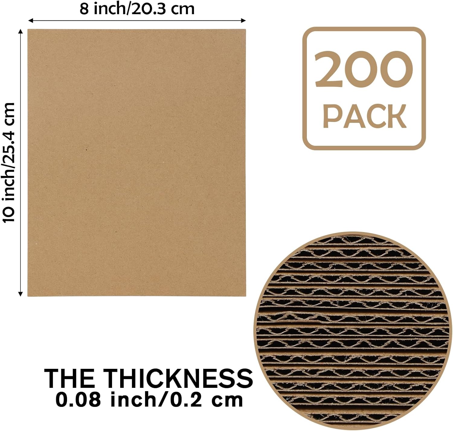 Calenzana 8x10 Browm Corrugated Cardboard Sheets, Flat Card Boards Inserts for Crafts, Packing, Shipping, Moving, Mailing, 200 Pack