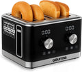 Gourmia 4 Slice Toaster, Double-Sided – Dual Independent Controls, Bagel, Defrost & Reheat Mode, 6 Browning Levels, Extra Wide Slots, Removable Crumb Tray, Compact Design, Black