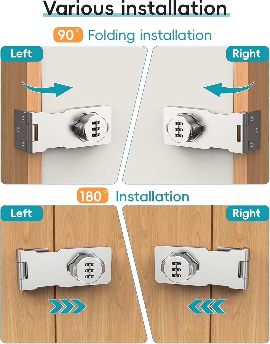 Combination Cabinet Door Lock, Gate Latch Lock with Code, Keyless Security Lock for Gate, Door, Cabinet, Bathroom, Outdoor, Garage, Fence,(Sliver, 2 Pack)