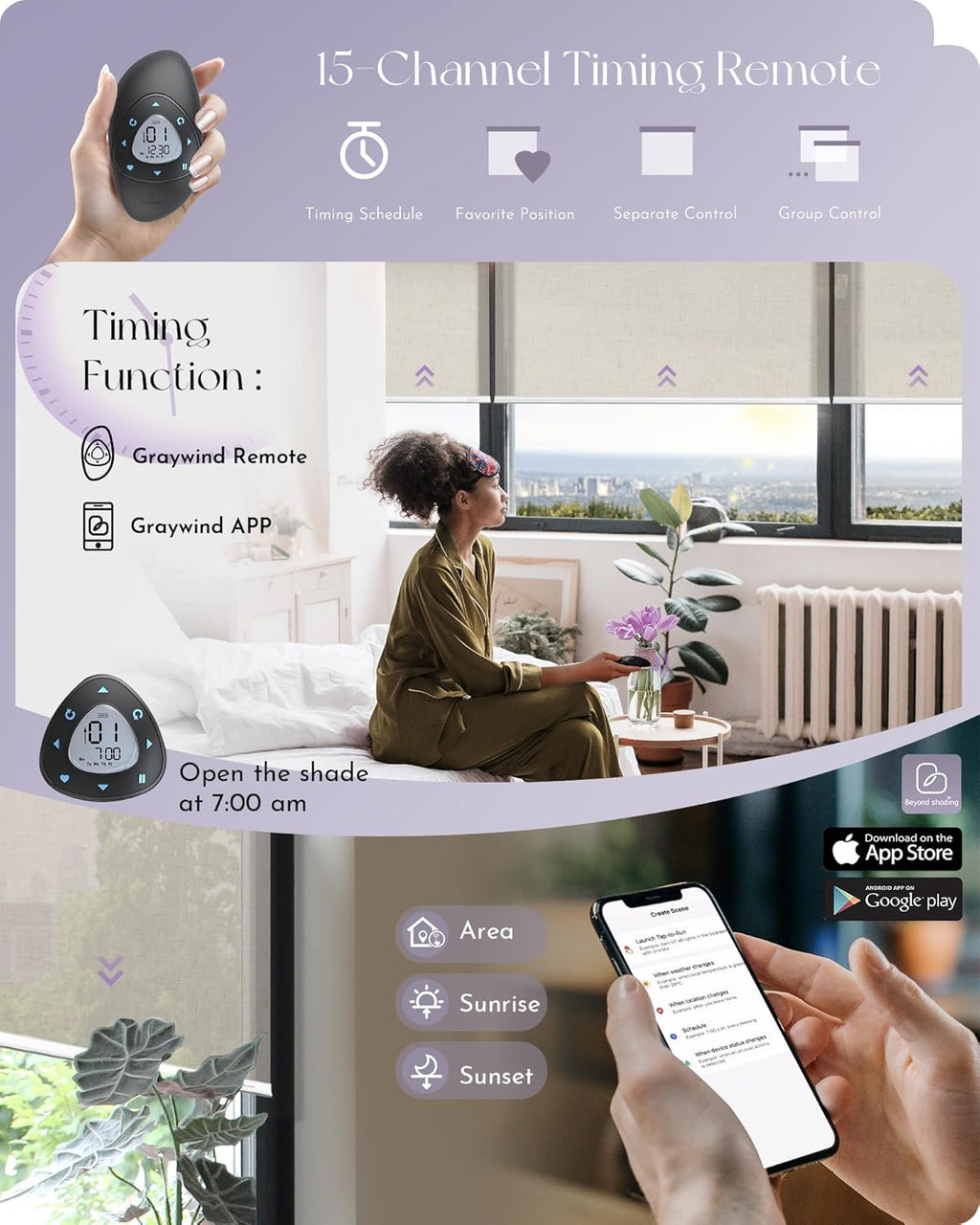 Graywind Motorized Light Filtering Shades Compatible with Alexa Google Rechargeable Remote Control Smart Blinds Automatic Window Shade with Valance for Home Office, Custom Size (Sheer Linen Beige)