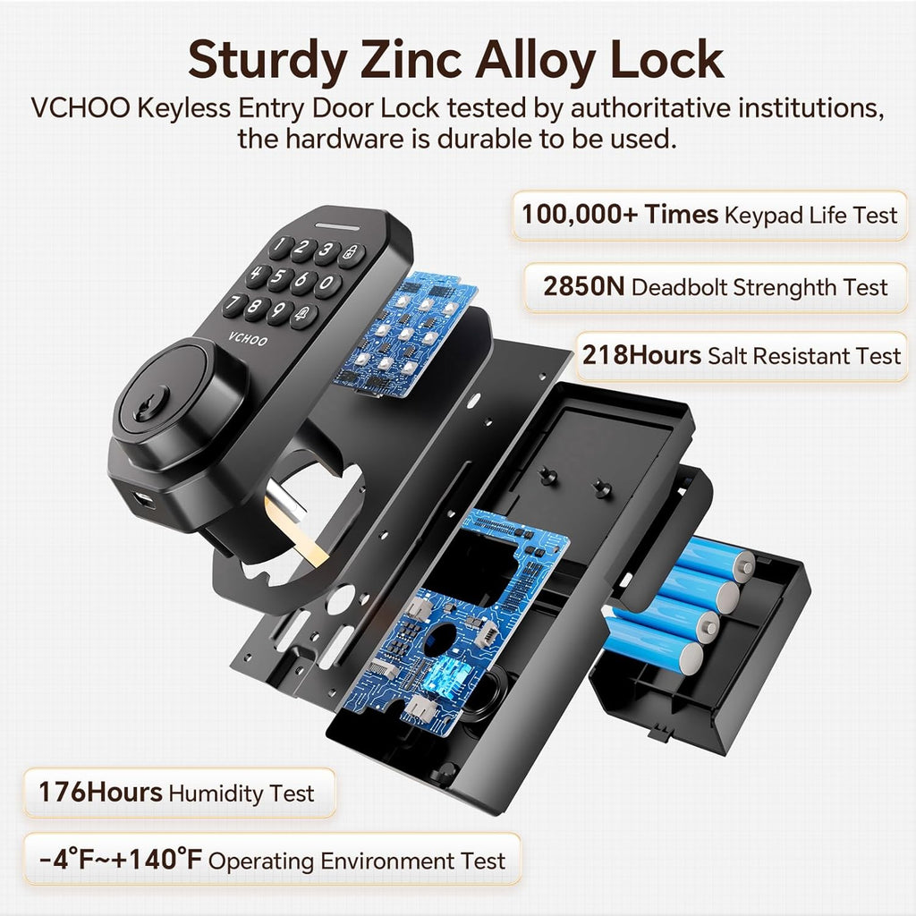 Keyless Entry Door Lock with Handle, App Control Door Locks for Front Door, Auto Lock Keypad Door Lock with Handle, Smart Door Lock for Home Hotel Bedroom with 2 Door Knobs