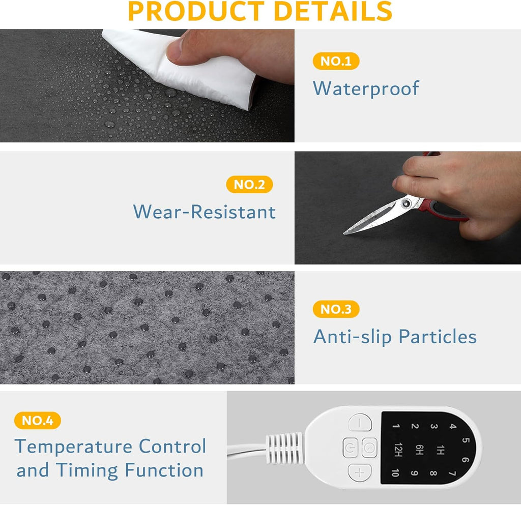 PVC 110V Heated Floor Mat Heater for Foot Warmer Under Desk 31.5 x 20 Inch Electric Heating Pad Energy Saving Carpet Pad Indoor Floor Heated Rug for Home Office Bathroom House Black