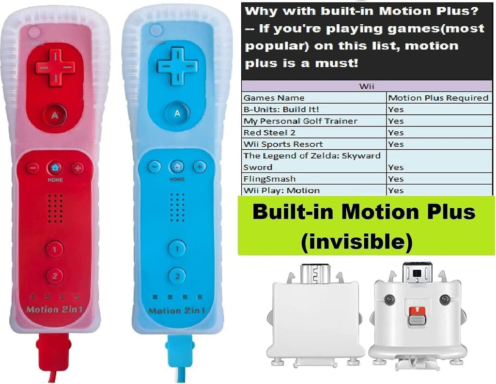 TechKen Motion Plus Wii Controllers 2Packs with Nunchucks, Wii Remote Controllers Compatible for wii and Wii U with Built in Motion Plus