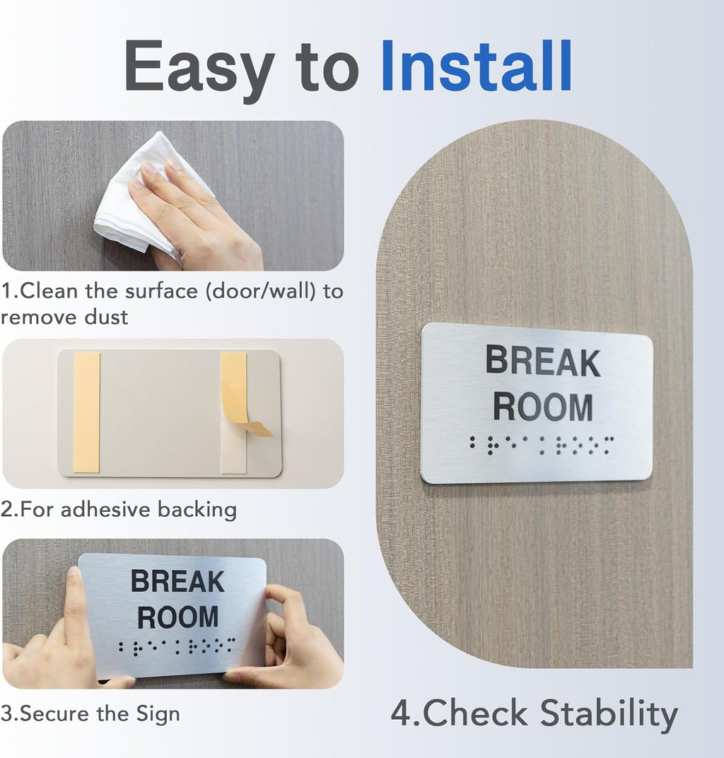 Meeting Room Signs with Raised Text & Grade 2 Braille, Brushed Aluminum/Silver Finish Easy Install with Double-Sided Tape, ADA Compliant Meeting Room Door Sign for Businesses & Offices