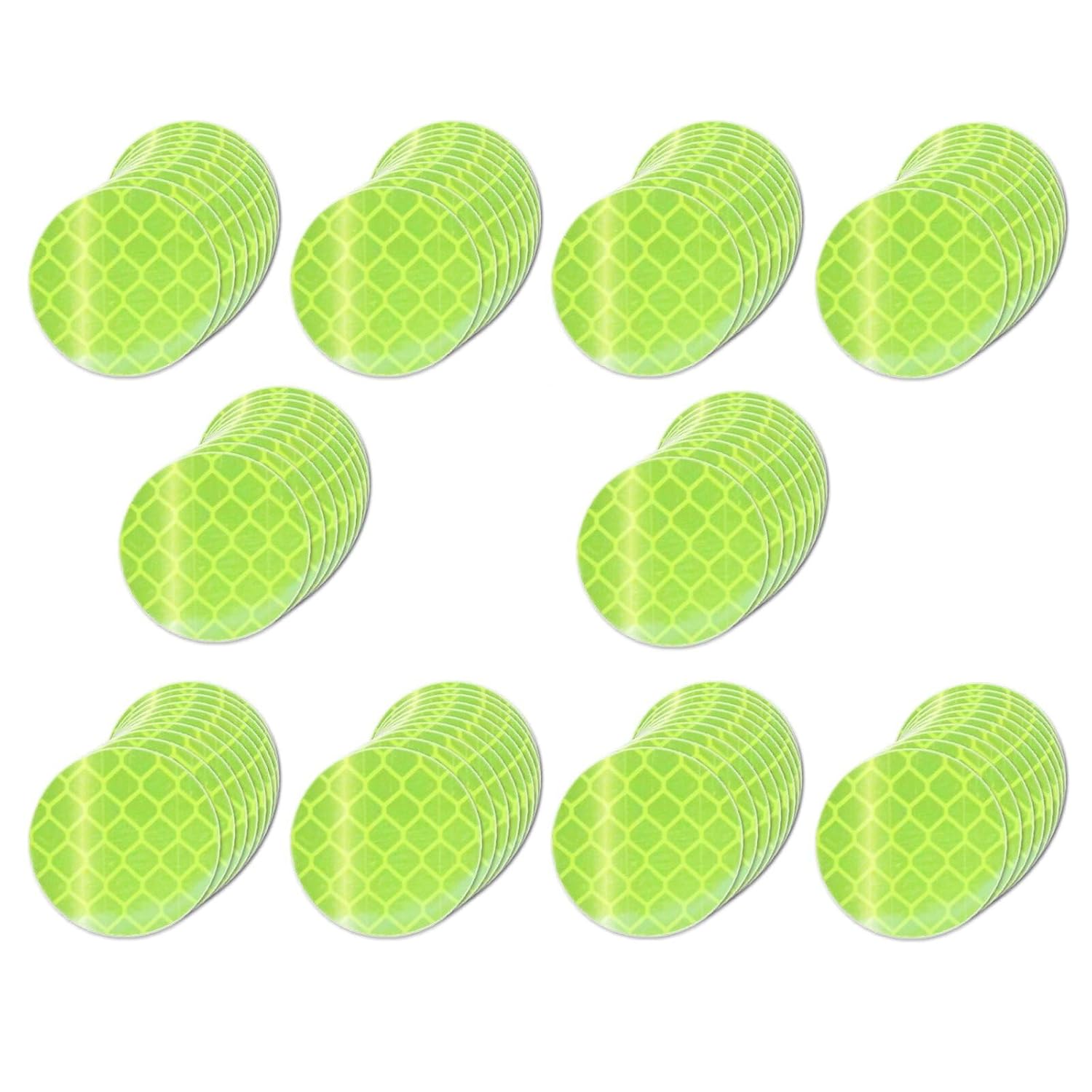 Non Fading Fluorescent Yellow Reflective Stickers 1-inch Diameter Round Reflector, Outdoor Waterproof High Visibility Warning Adhesive Tape (100 Pcs)
