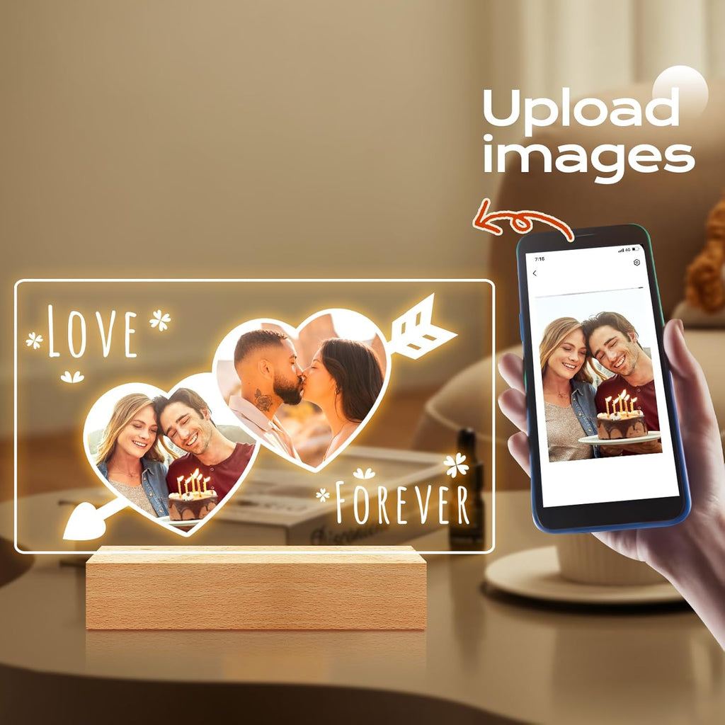 Custom Picture Frames with Photo, Personalized Photo Frame with Night Light, Customized Picture Frame, Personalized Valentines Day Gifts for Her & Him