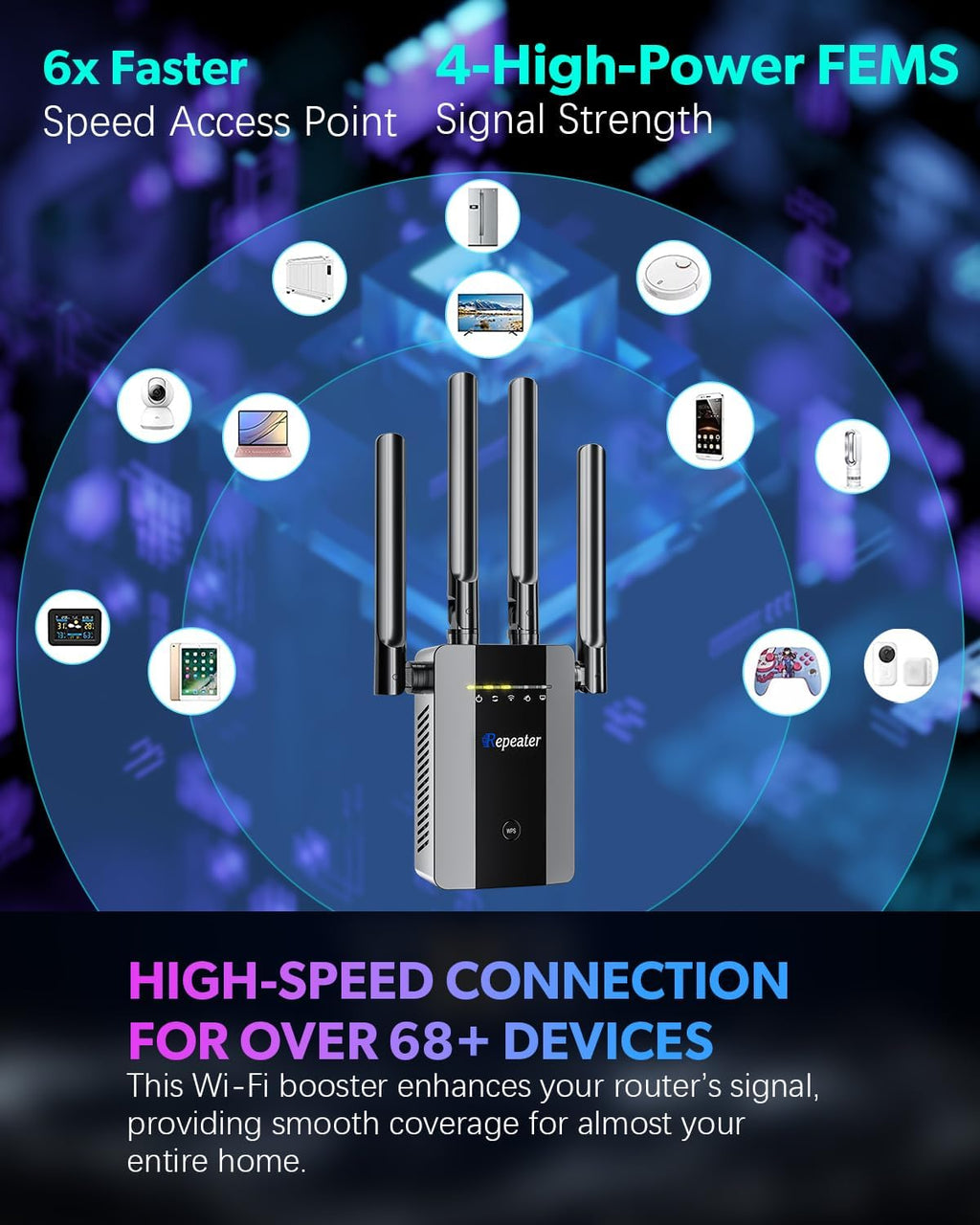 2026 New WiFi Extender Signal Booster, Long Range up to 13355Sq.ft, Wireless Internet Repeater Routers Signal Amplifier for Home, Office, Garage, 8X Faster Access Point with Ethernet Port, 1-Tap Setup