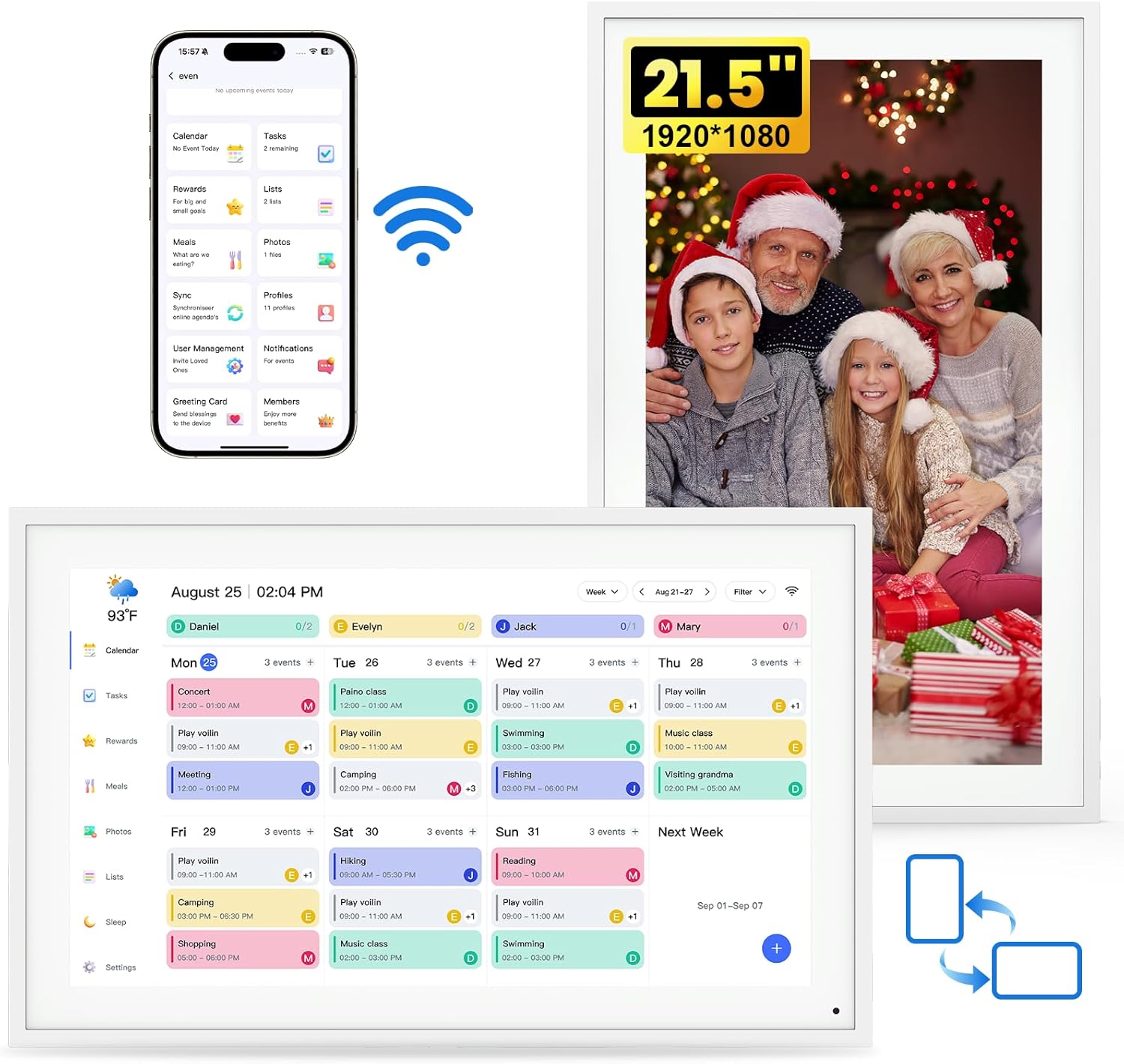 Digital Calendar Schedual Planning Calendar, Chore Chart Task & Rewards for Parent-child 1920 x 1080P Full HD Interactive Touchscreen Smart Family Planner, Wall & Desk Mountable (White, 21.5inch)