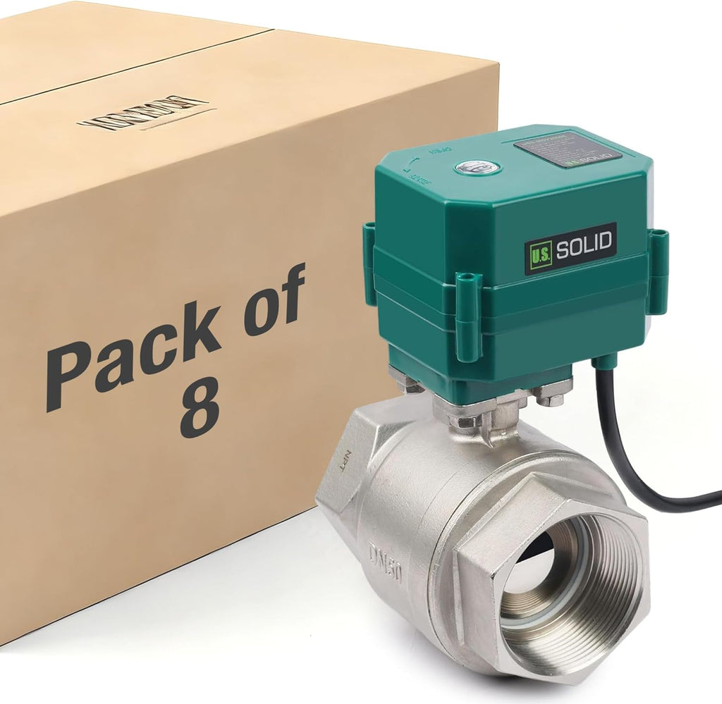 U.S. Solid 2" Motorized Ball Valve with US Plug 110VAC Stainless Steel Electrical Ball Valve,Auto Return, Normally Closed, IP65(8-PACK)
