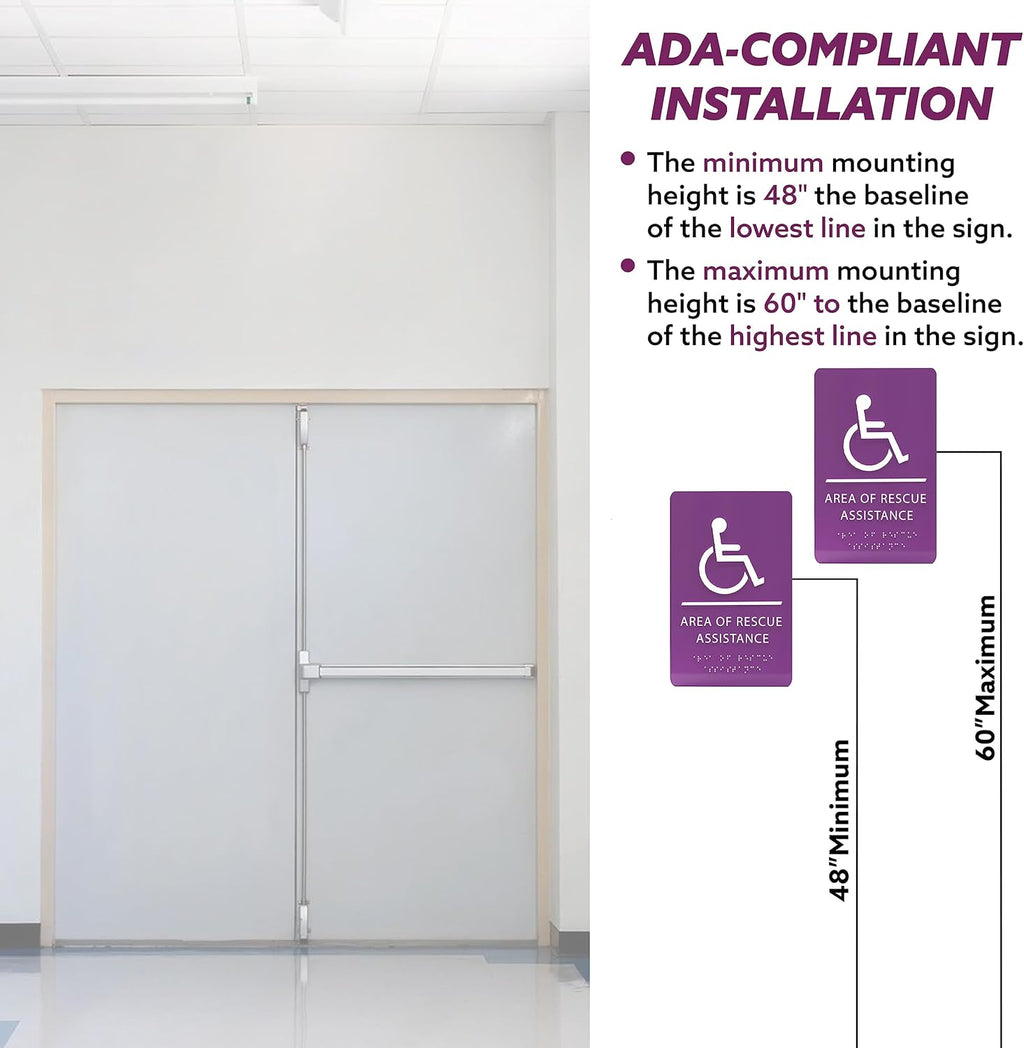 6" X9" Area of Rescue Assistance Sign - ADA Compliant Tactile Graphics Grade 2 Braille Text Signs| Sign for Shopping Malls, Offices, Hotels, Schools, Apartments, and Restaurants