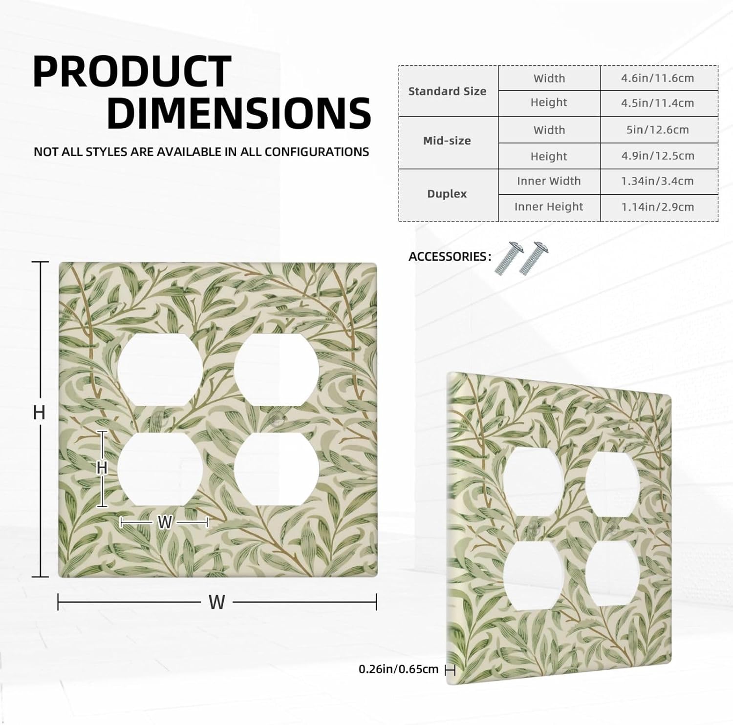 Decorative Outlet Covers Morris Green Willow Leaf Olive Leaves 2 Gang Wall Plate Cover Double Duplex Receptacle Two Switch Light Switch Cover Plate Jumbo Dual Faceplate for Home Decor
