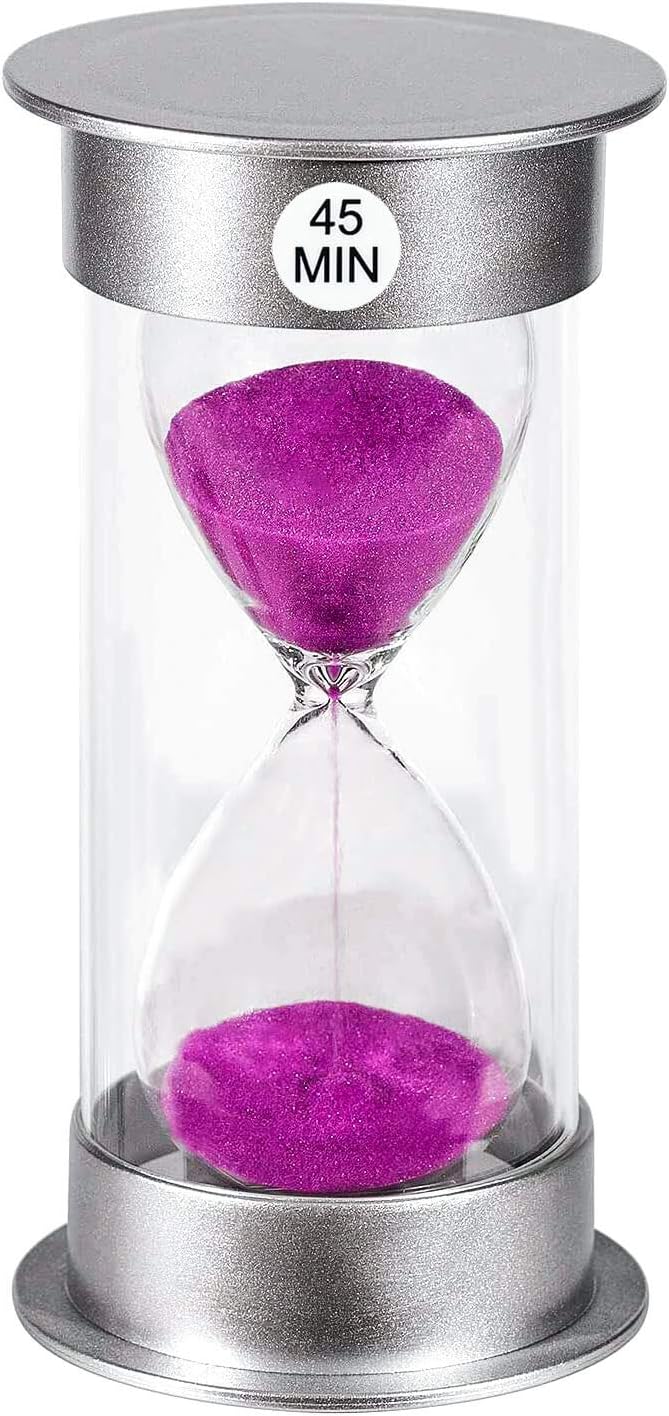 Sand Timer 45 Minute Hourglass Timer, Silver Sand Clock 45 Minutes, Plastic Sand Watch 45 Min, Hour Glass Sandglass Timer for Kids, Games, Classroom, Kitchen, Decorative (45 Min, Purple Sand)