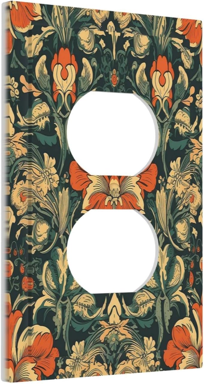Outlet Covers William Morris Abstract Floral Plant Pattern Orangeyellowgreen 1 Gang Duplex Wall Plate Decorative Switch Plates Electrical Receptacle Faceplate Light Switch Cover for Bedroom