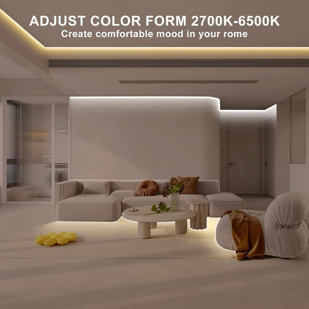 32.8ft Smart COB LED Strip Light, Tunable White 2700K-6500K Dimmable Bright WiFi Led COB Light Strip Compatible with Alexa and Google, White CCT COB Led Light for Kitchen Cabinet, Room
