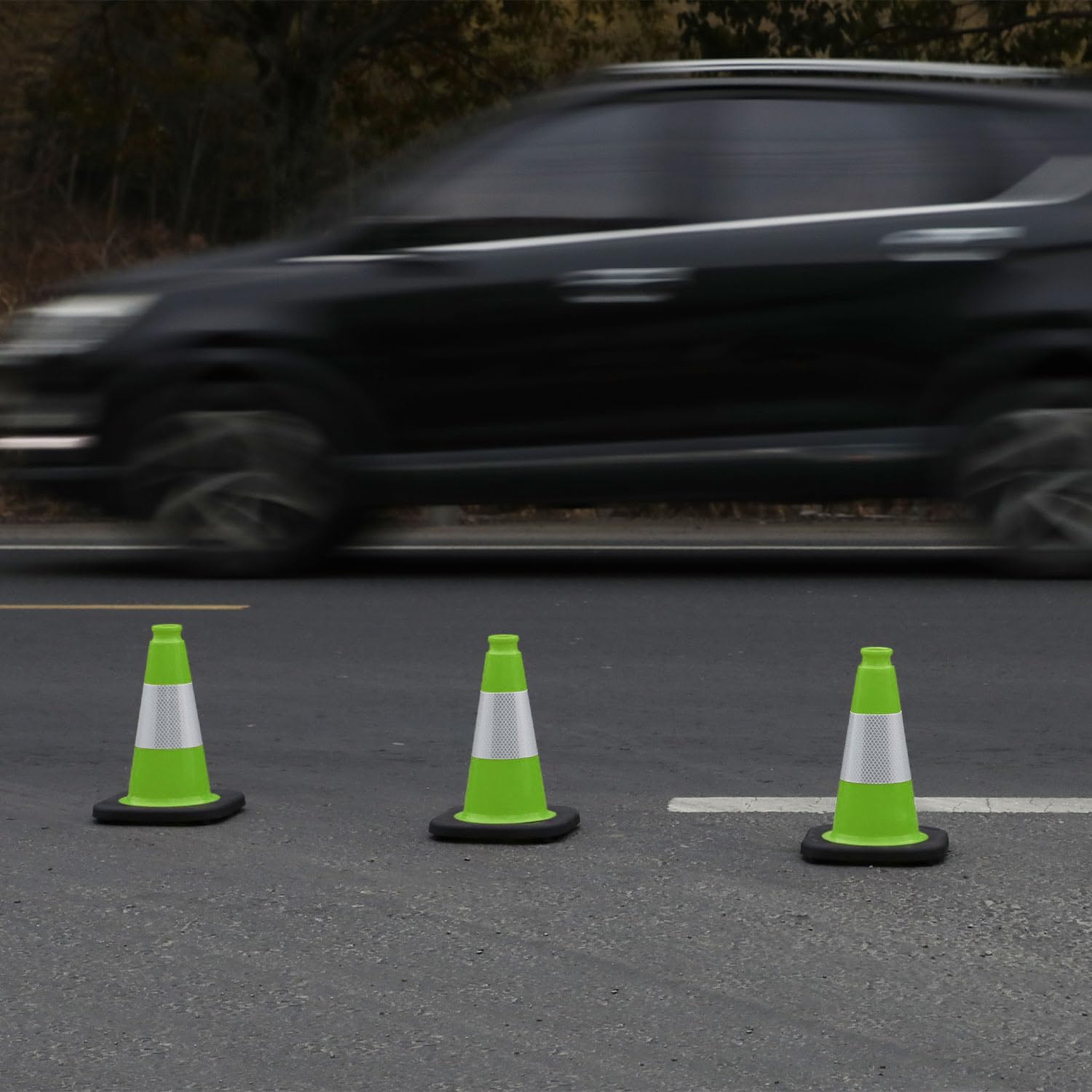 6 Pack 12" Inch Green PVC Traffic Cones with Heavy-Duty Base, High-Visibility All-Weather Safety Cones for Road Construction, Parking Lot, and Garage Use (6, Green, 12" Small)