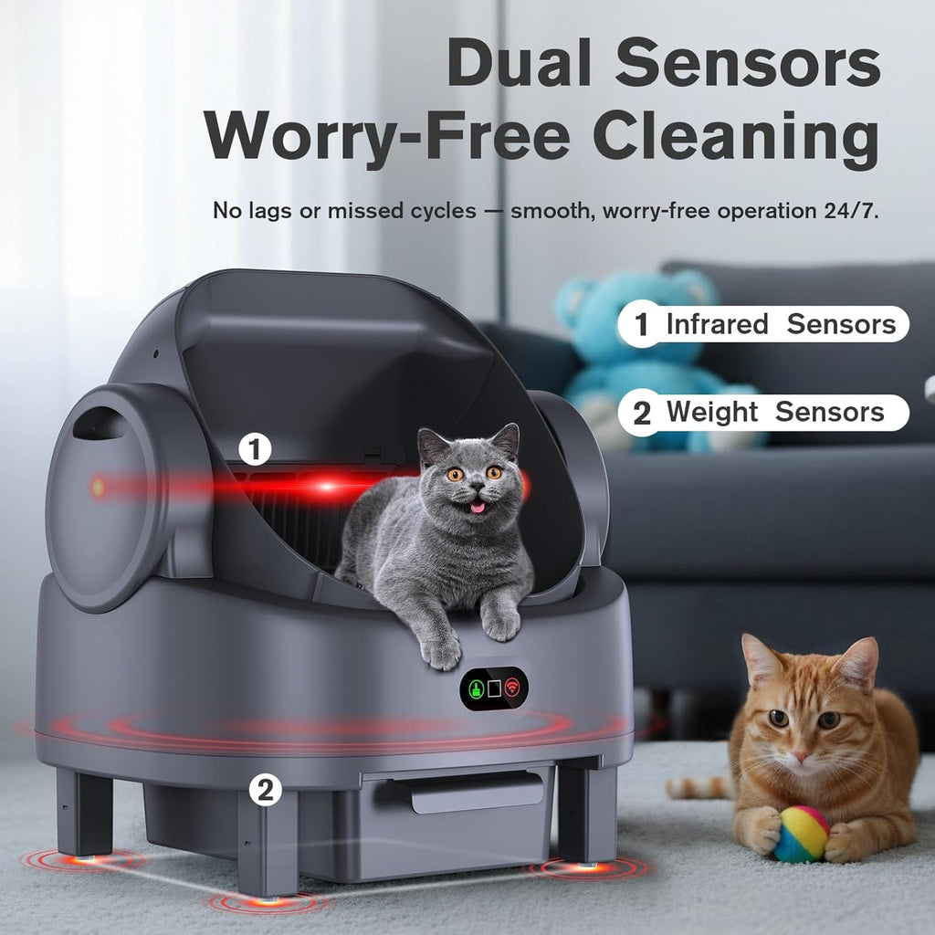 Automatic Cat Litter Box, Electric Large Open-Top Self Cleaning Litter Box for Multiple Cats, Smart APP Control, Multiple Safety Sensors, 1 Rolls Bags & 1 Mat, Arenero para Gatos Autolimpiable