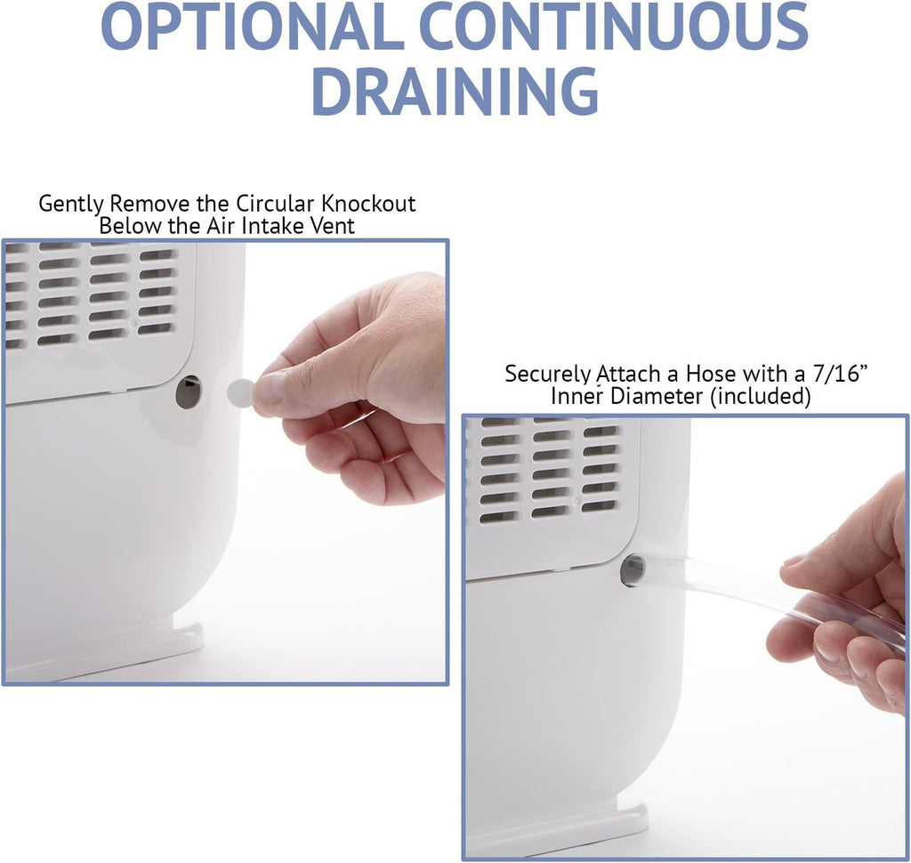 Ivation 13-Pint Small-Area Desiccant Dehumidifier Compact and Quiet - With Continuous Drain Hose for Smaller Spaces, Bathroom, Attic, Crawlspace and Closets - For Spaces Up To 270 Sq Ft, White