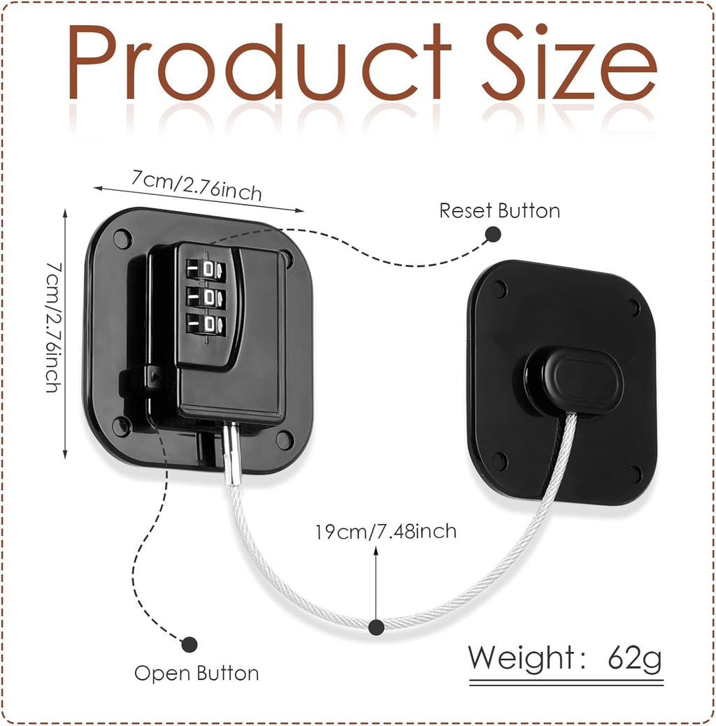 Refrigerator Lock, Combination Lock for Refrigerator Cabinets, Drawers, Heavy Duty Fridge Lock, Easy Install No Keys Needed (Black-2Pack)
