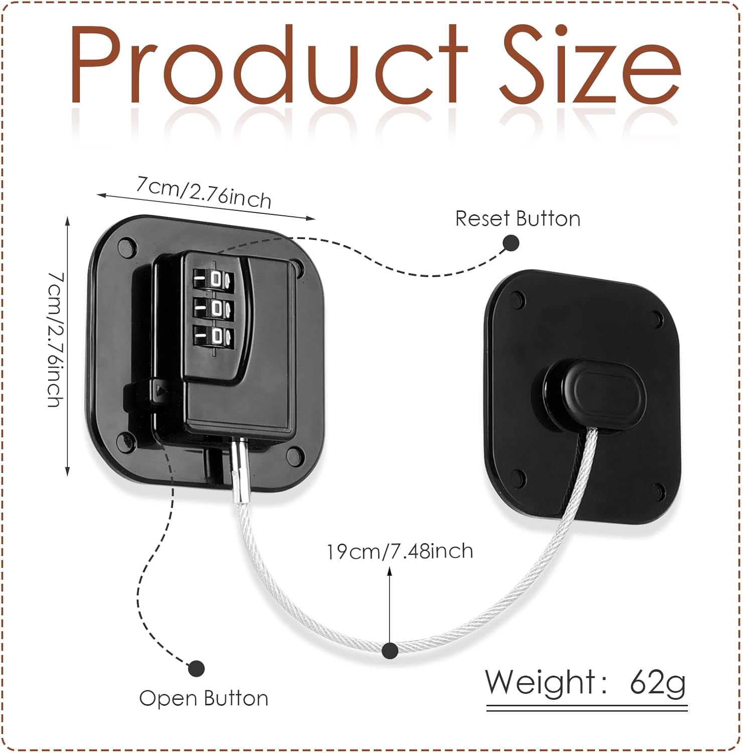 Refrigerator Lock, Combination Lock for Refrigerator Cabinets, Drawers, Heavy Duty Fridge Lock, Easy Install No Keys Needed (Black-2Pack)