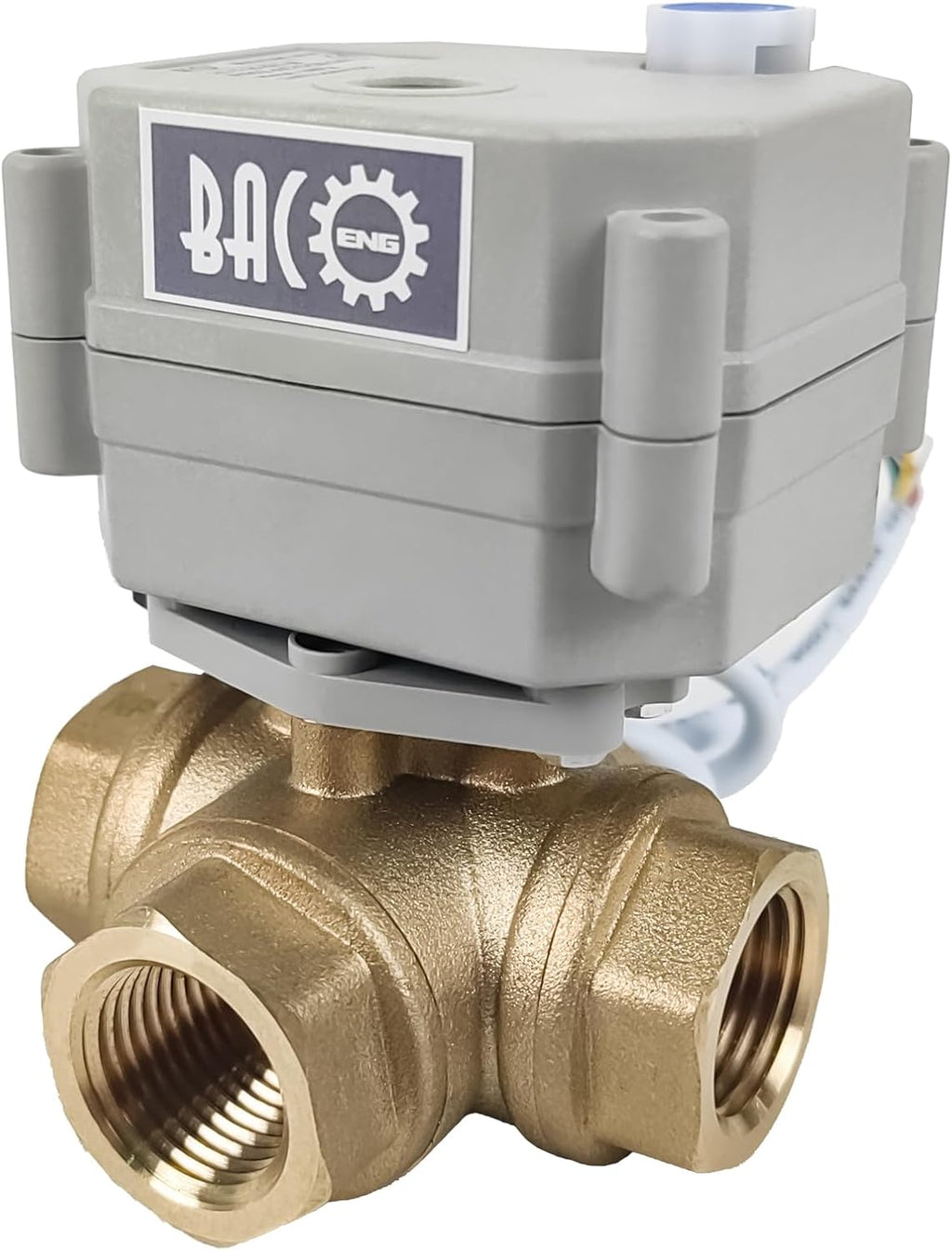BACOENG Motorized Ball Valve, 1/2" Brass 3 Way L Type Auto Return Horizontal Electrical Ball Valve, AC/DC9-24V