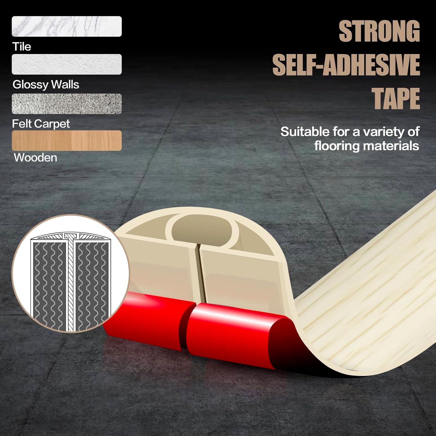 Floor Cord Cover Self Adhesive Cord Hider,20FT Cable Management, Extension Strip Protector for Wires, Prevent Cable Trips for Offices, Gyms, Exhibitions Cavity:0.39"(W) x 0.27"(H) Yellow Wood