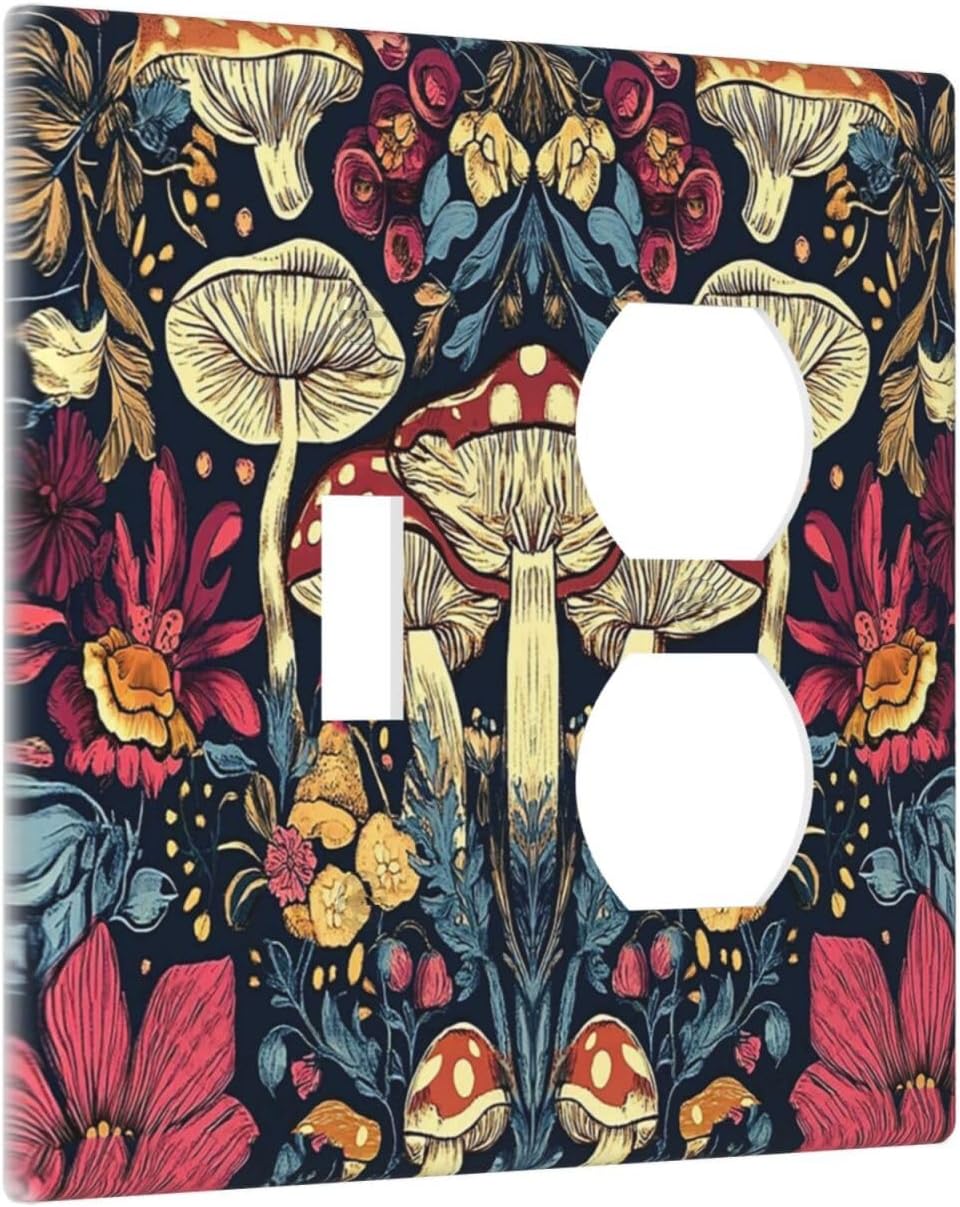 Outlet Covers Coloful Red Yellow Orange Magical Mushroom Forest 1 Toggle 1 Duplex Switch Plate Covers Electrical Light Switch Cover Plate Decorative Wall Plate Socket Cover for Bedroom Home Decor