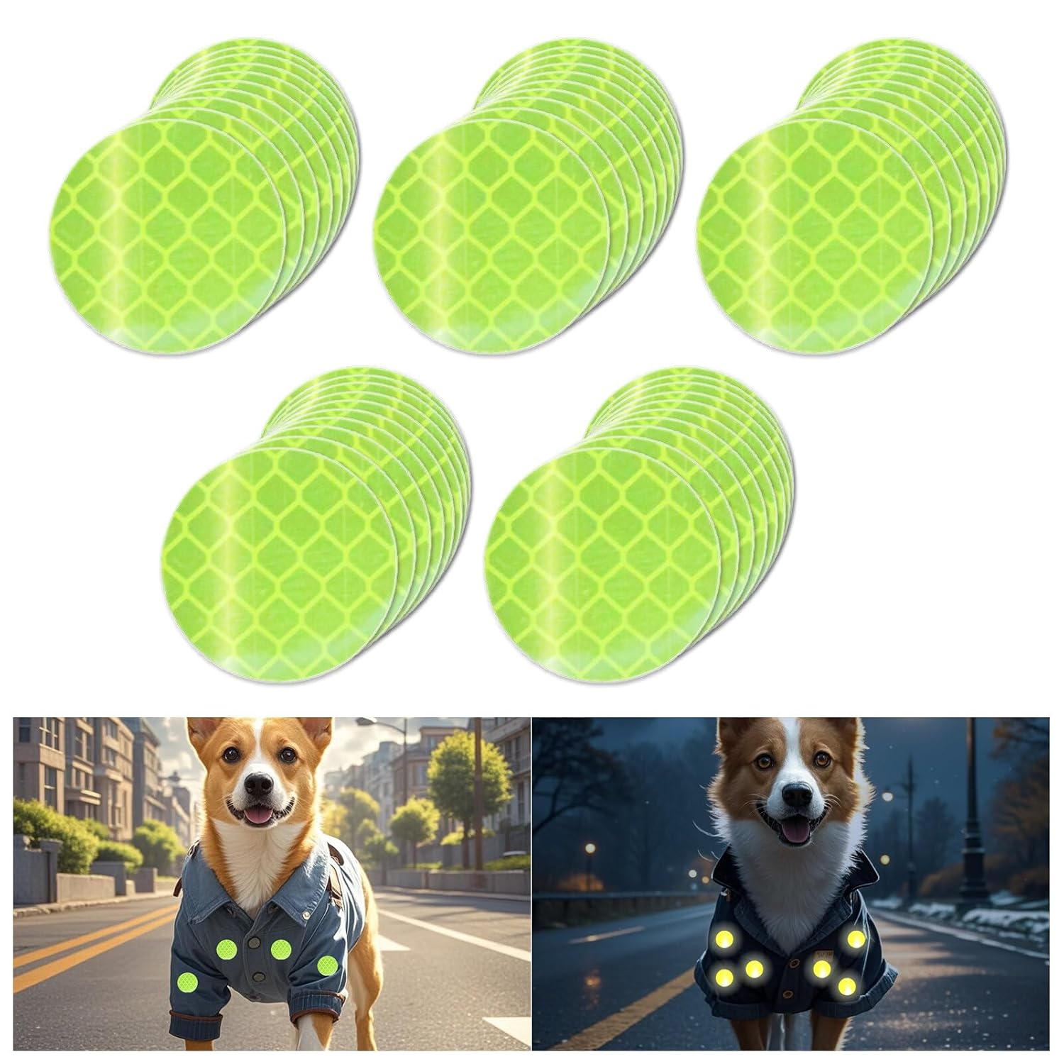 Non Fading Fluorescent Reflective Stickers 1-inch Diameter Round Reflector, Outdoor Waterproof High Visibility Warning Adhesive Tape (50 Pcs)