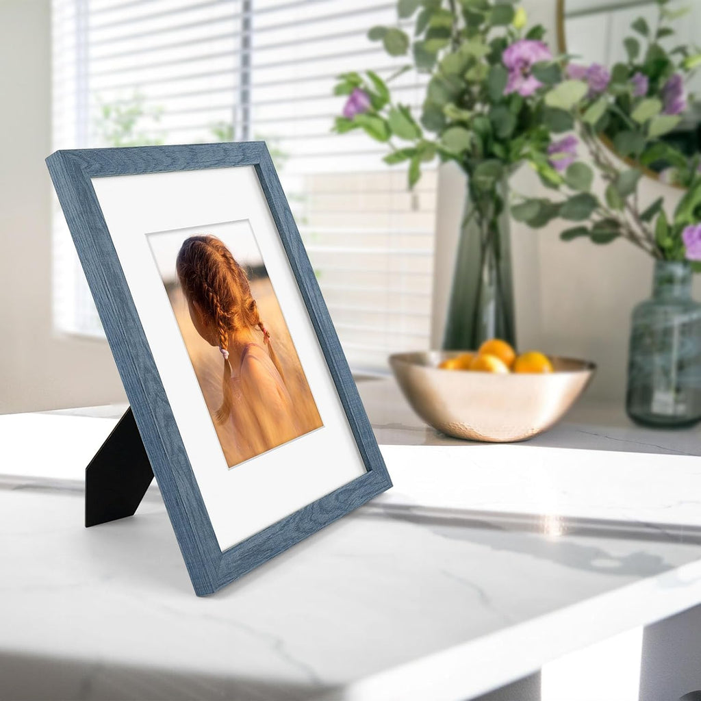 Golden State Art, 9x12 Picture Frame with Mat for 6x8 - High Definition Glass Wall Mounting Horizontal Vertical Display (Blue, 1 Pack)