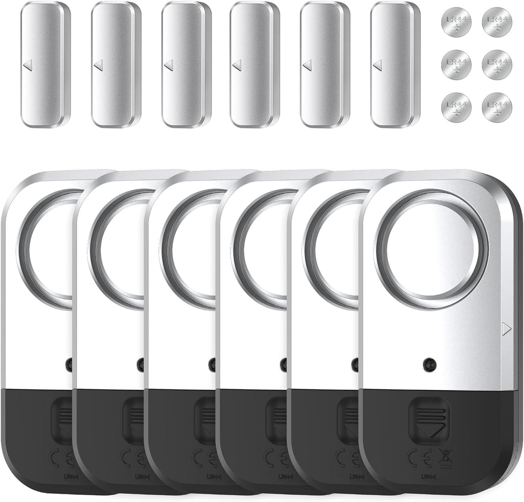 Door Window Alarm Sensors - Door Alarms for Kids Safety, Door Alarms for Home Security, for Home, Office, Store, Garage, Dorm Room, Apartment, RV, Silver Gray, 6 Pack